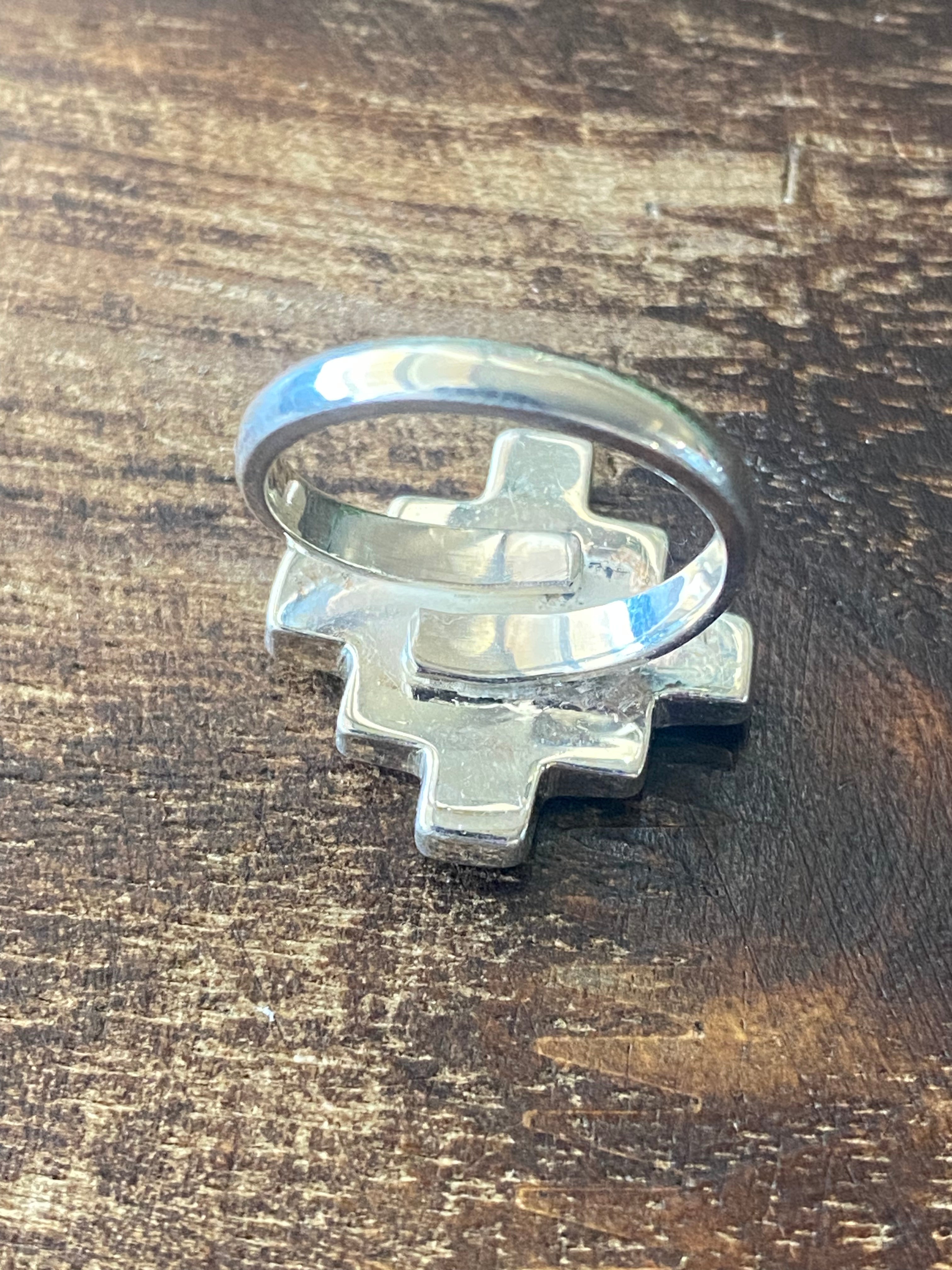 Southwest Handmade Multi Stone & Silver Inlay Adjustable Ring Size 7.5