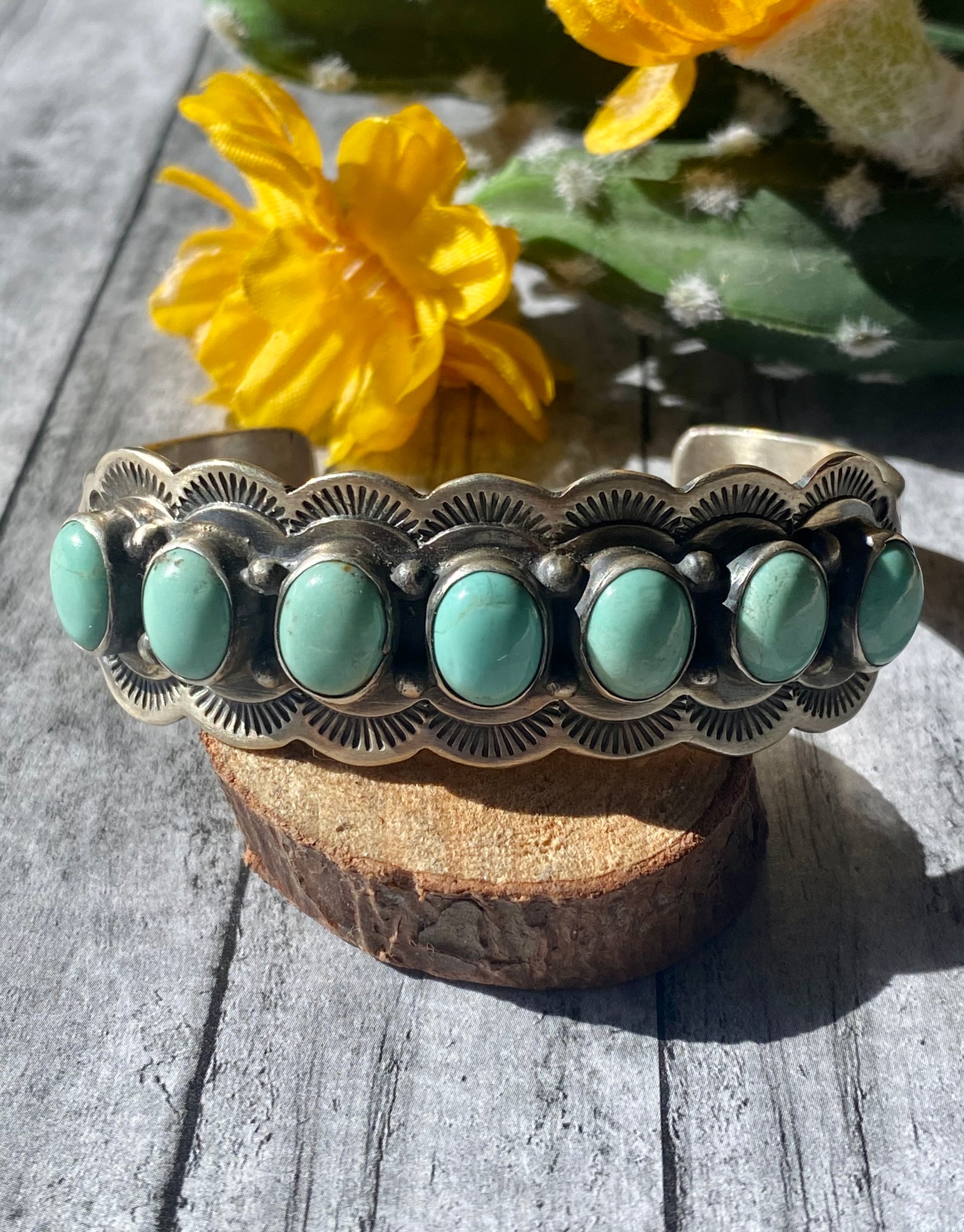 Vintage Bobby Johnson Kingman Turquoise & Sterling Silver Cuff Bracelet