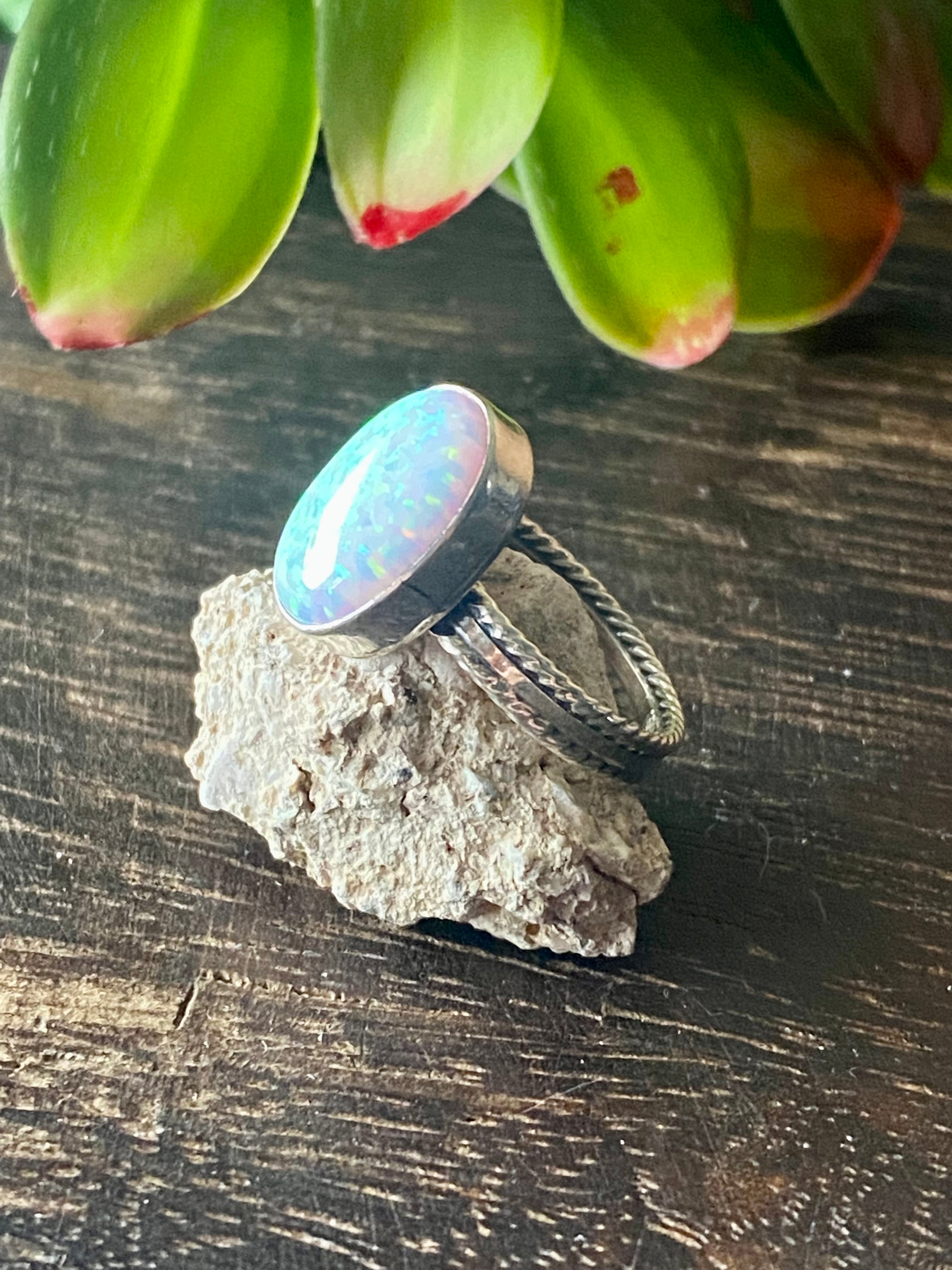 Isabelle Yazzie White Opal & Sterling Silver Ring Size 7.5