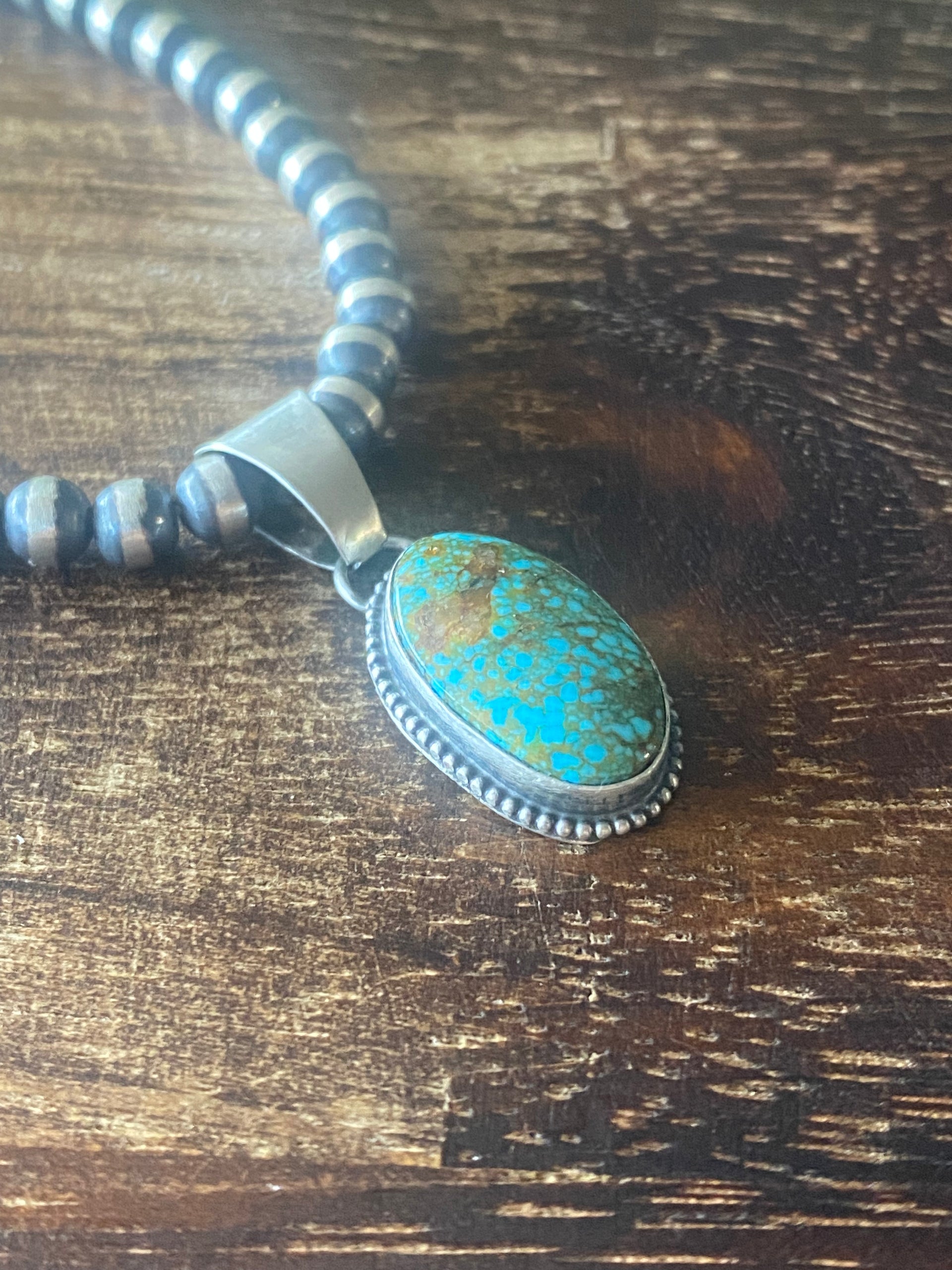 Navajo Made High Grade Kingman Turquoise & Sterling Silver Pendant