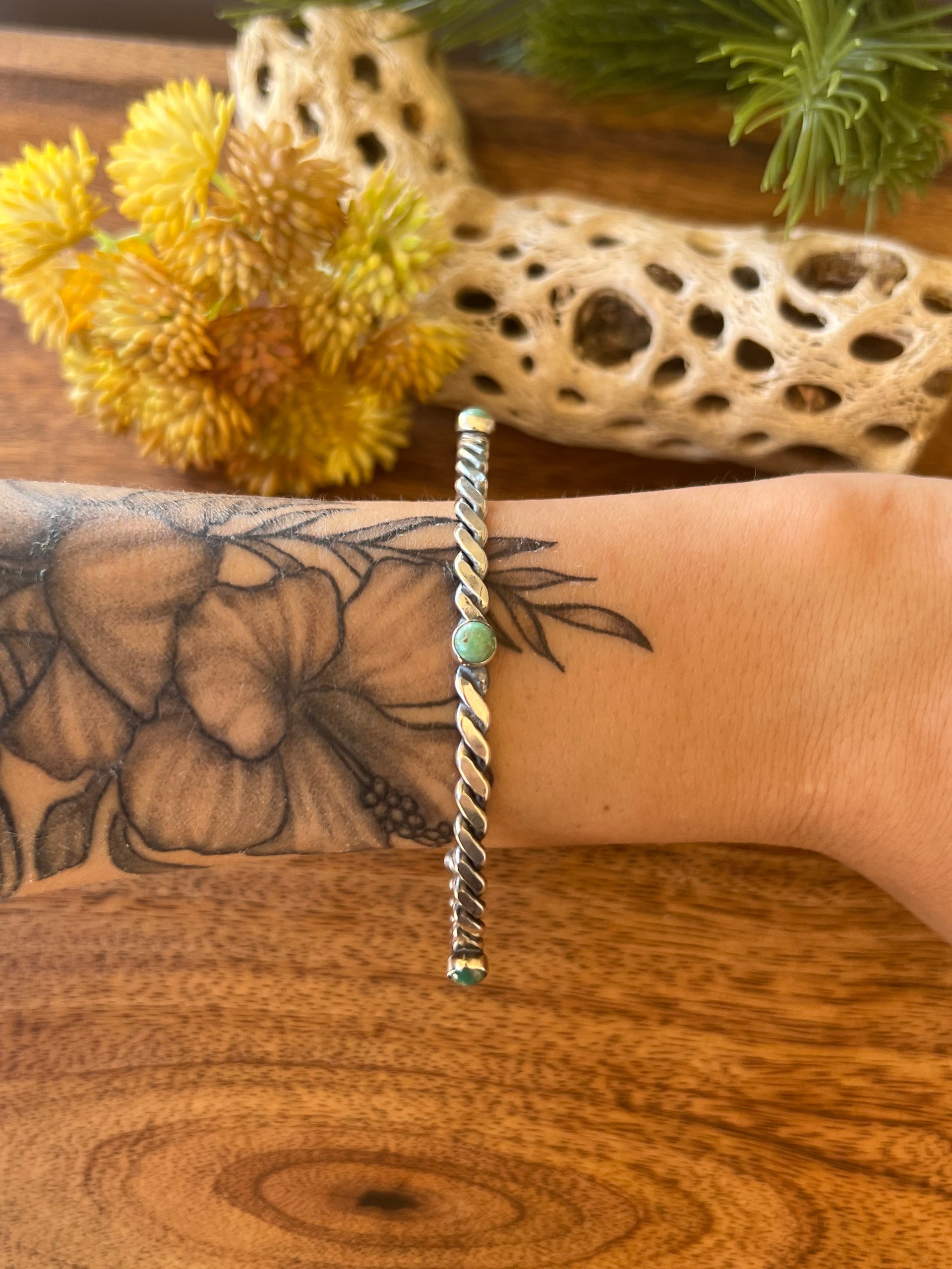 Navajo Made Kingman Turquoise & Sterling Silver Bangle Bracelet