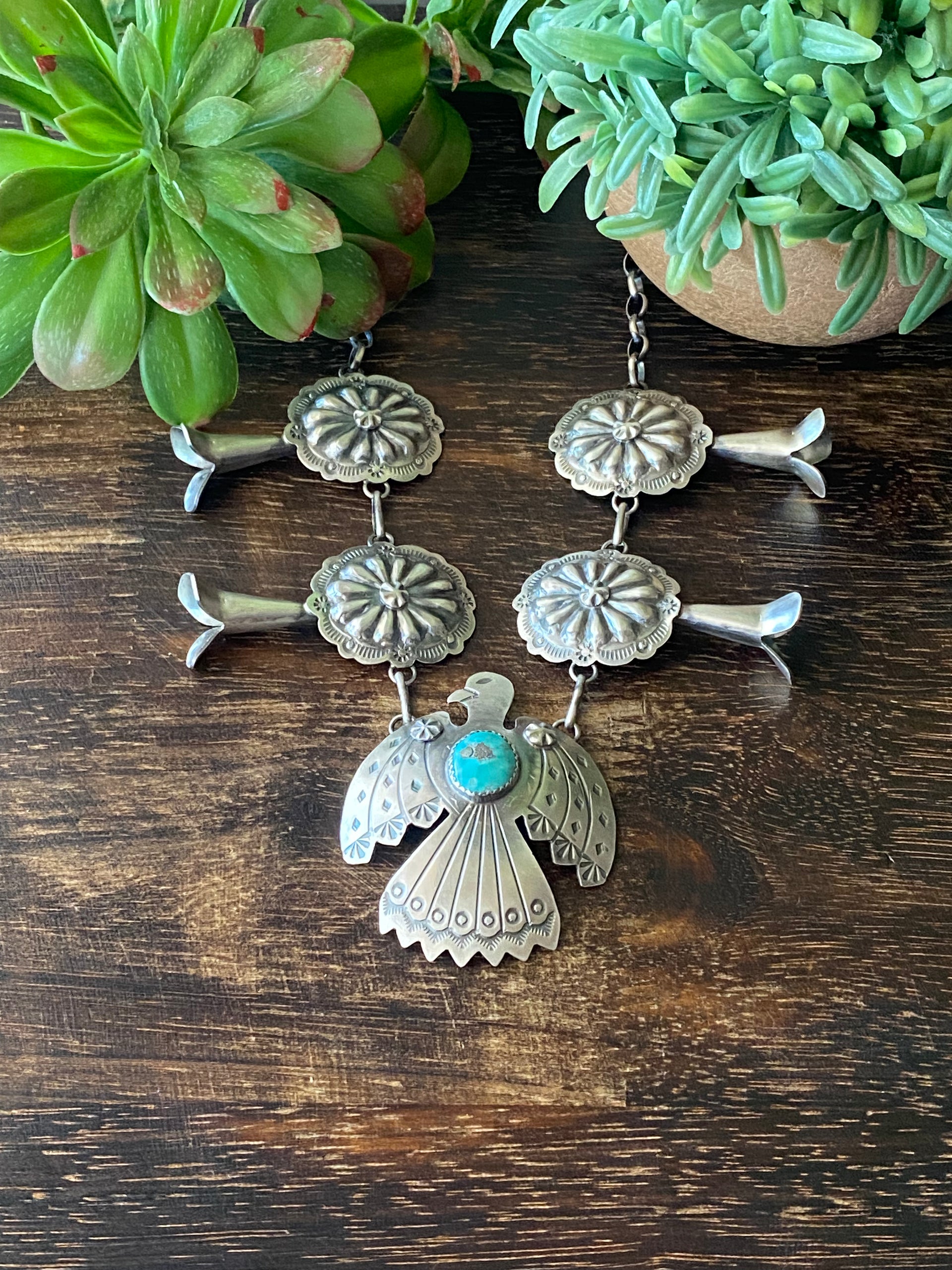 Tim Yazzie Kingman Turquoise & Sterling Silver Thunderbird Necklace