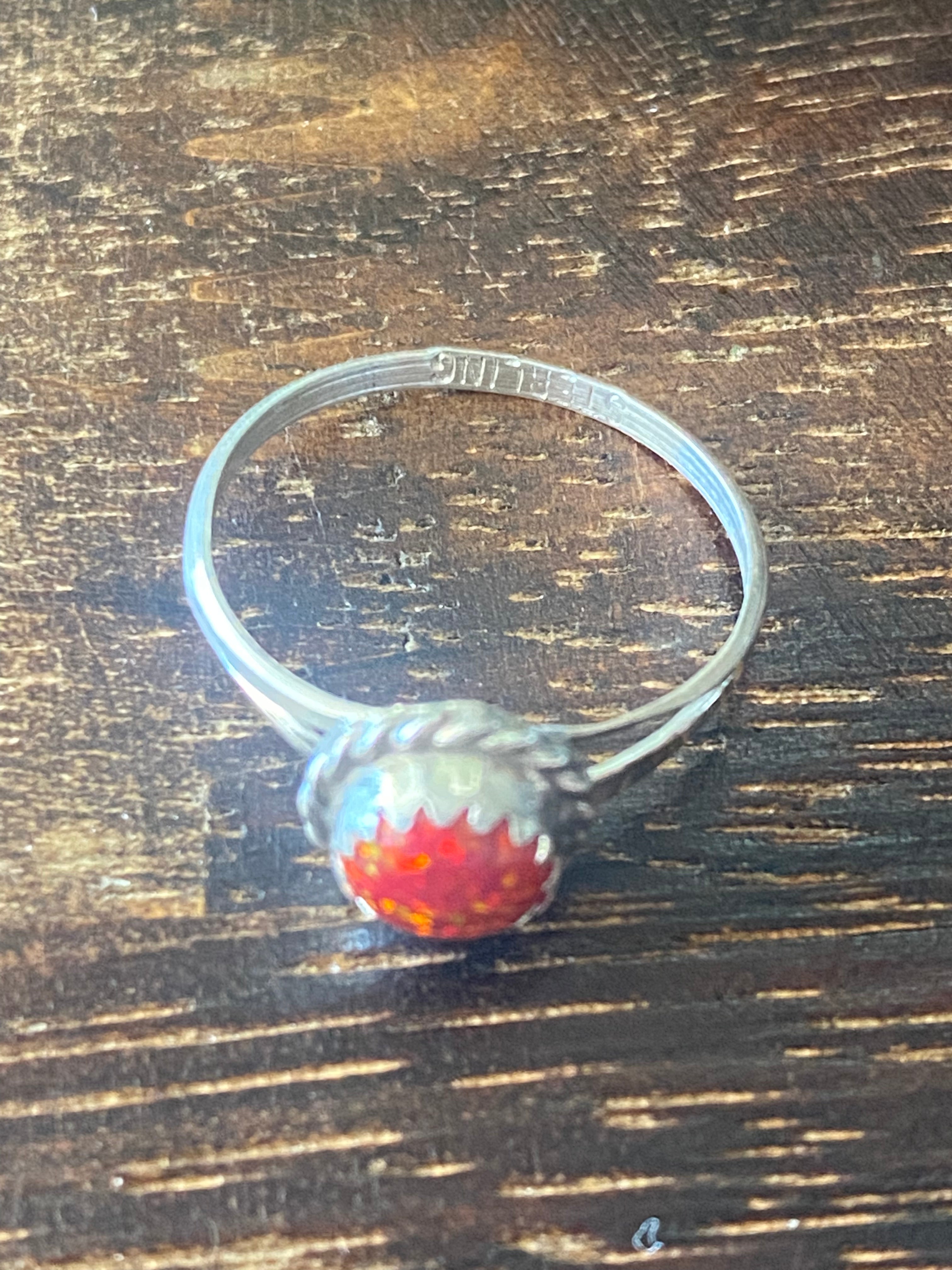 Navajo Made Red Opal & Sterling Silver Ring