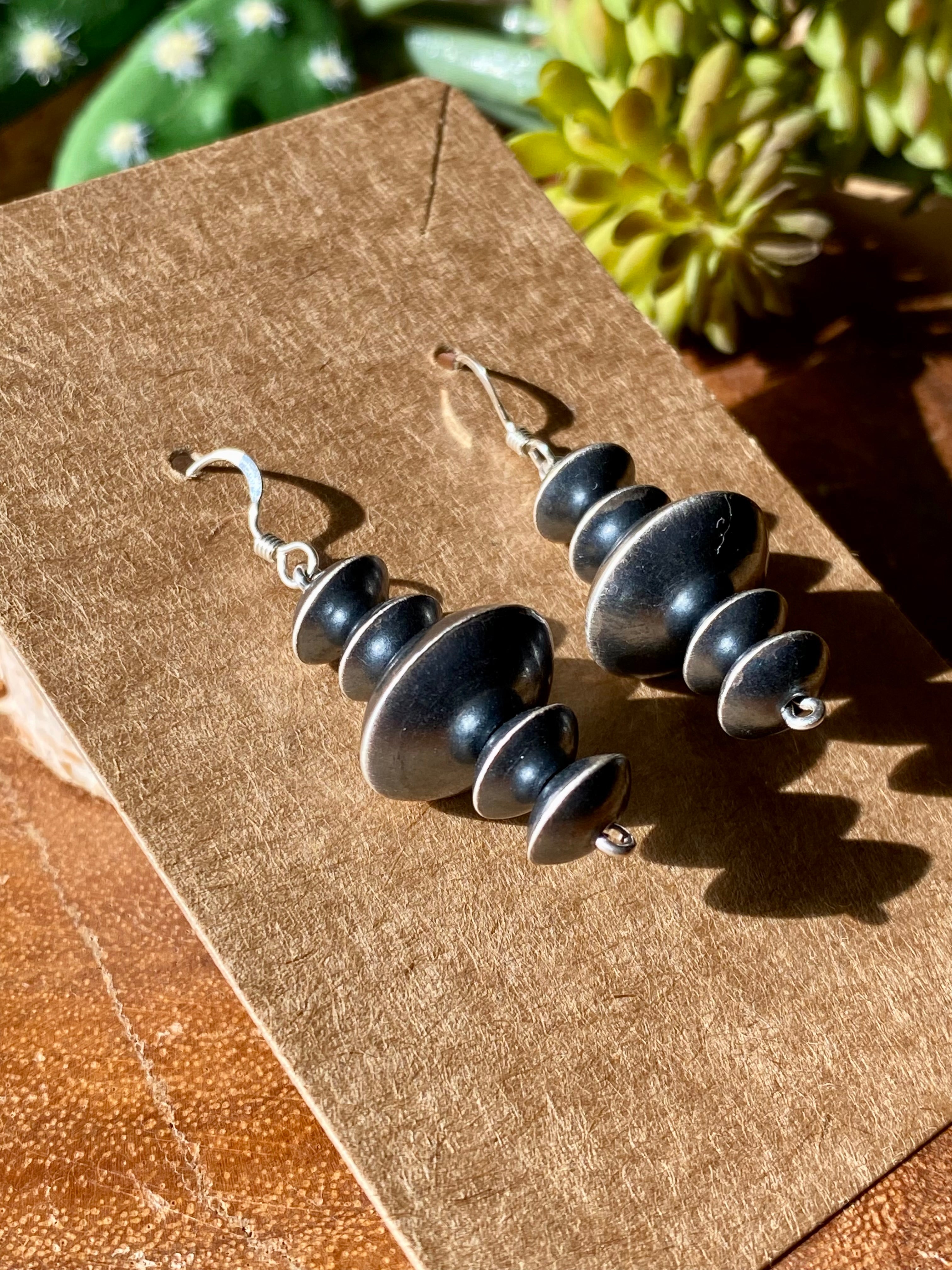 Handmade Navajo Sterling Silver Pearl Dangle Earrings