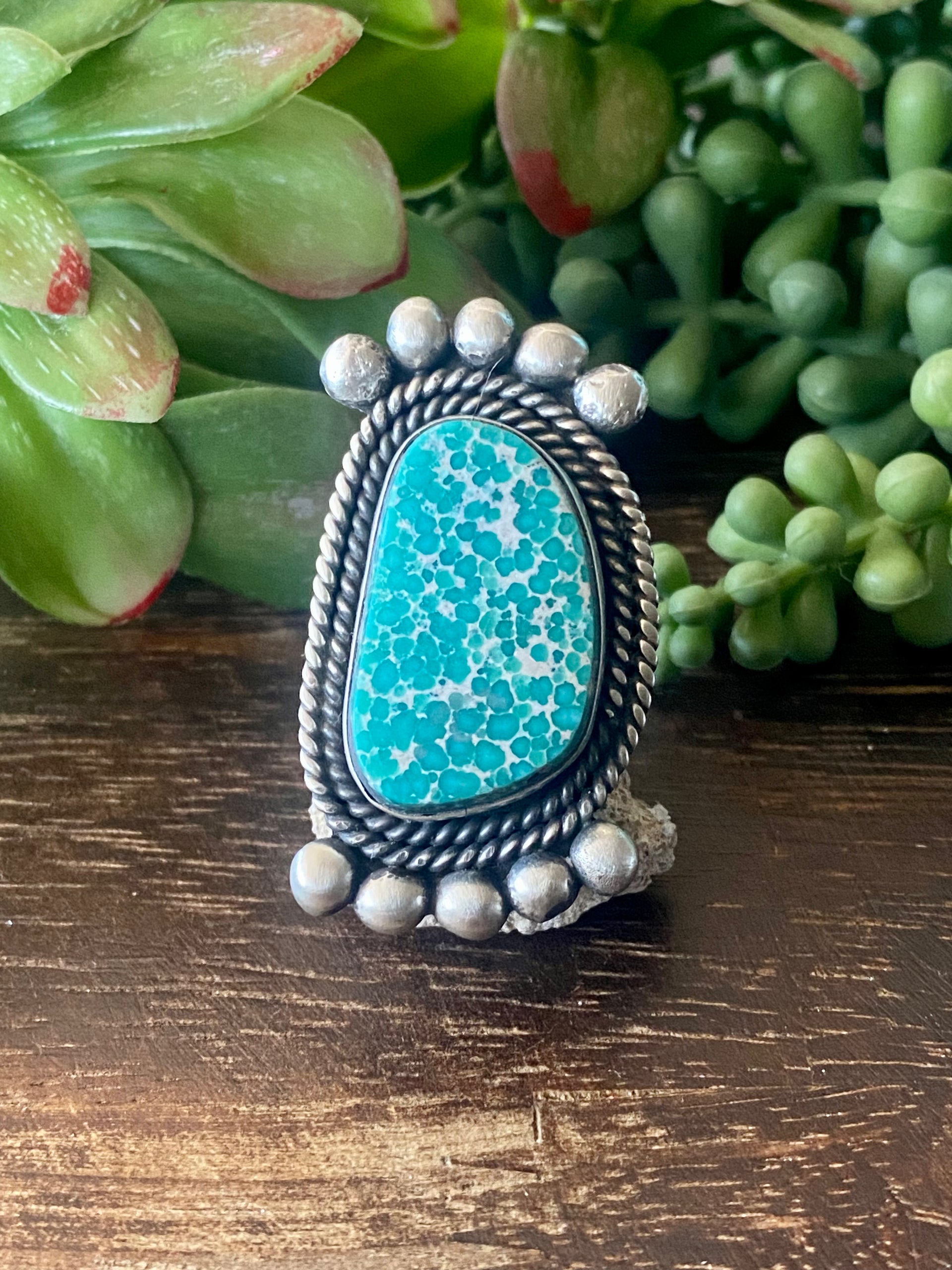 Alex Sanchez High Grade White Water Turquoise & Sterling Silver Adjustable Ring Size 7.5