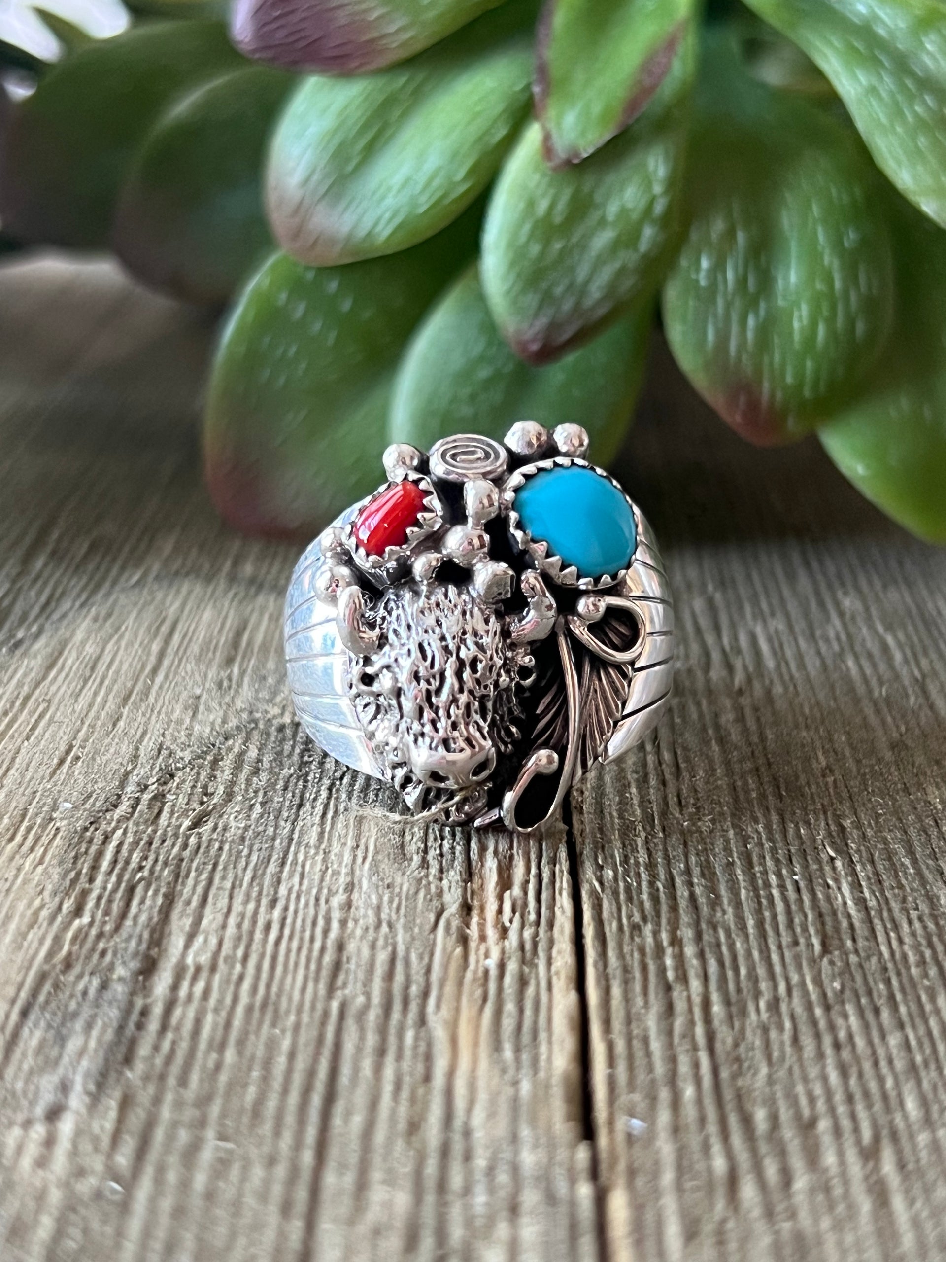 Navajo Made Multi Stone & Sterling Silver Ring Size 12