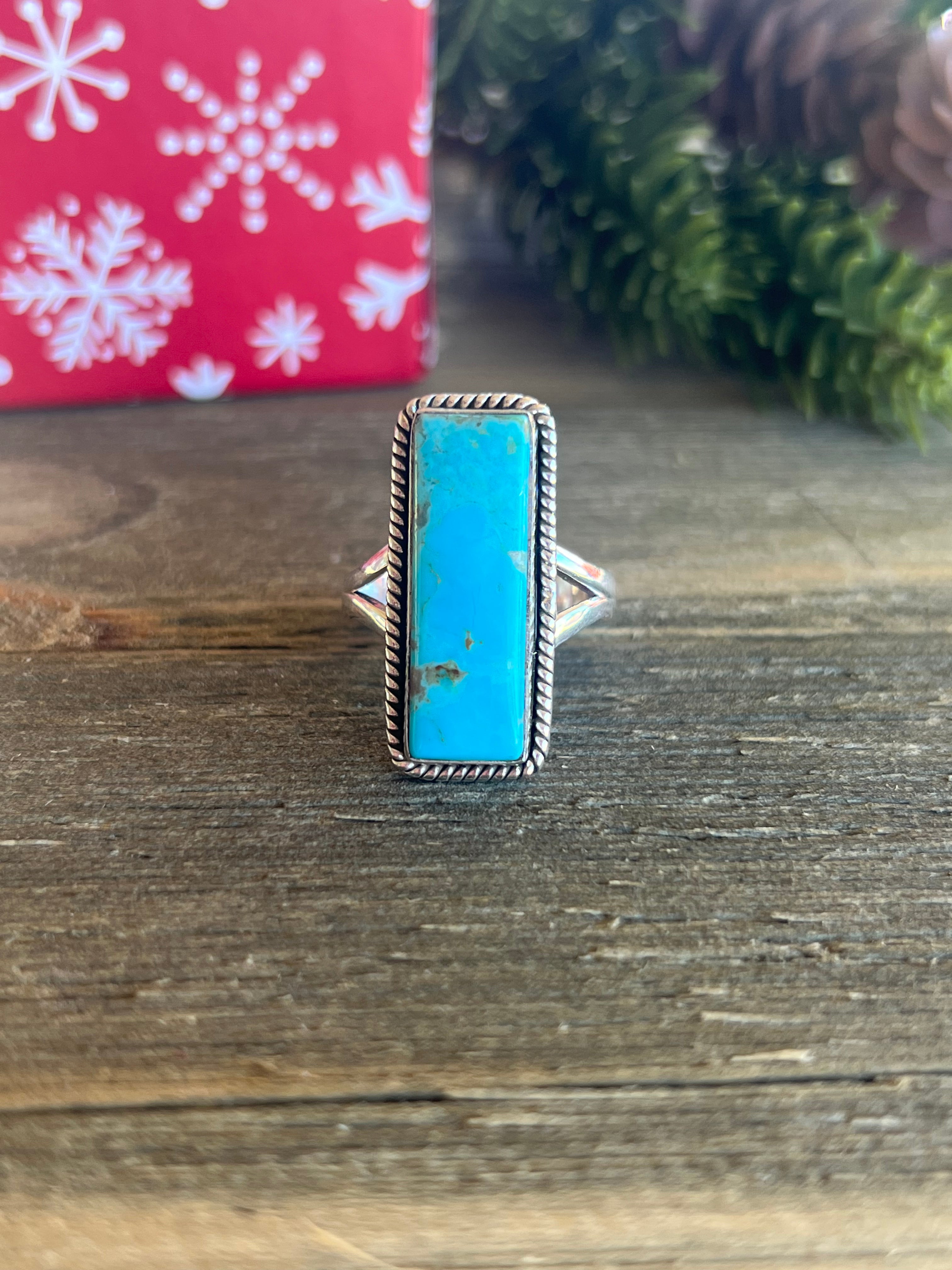 Southwest Made Mohave Kingman Turquoise & Sterling Silver Ring Size 8.75