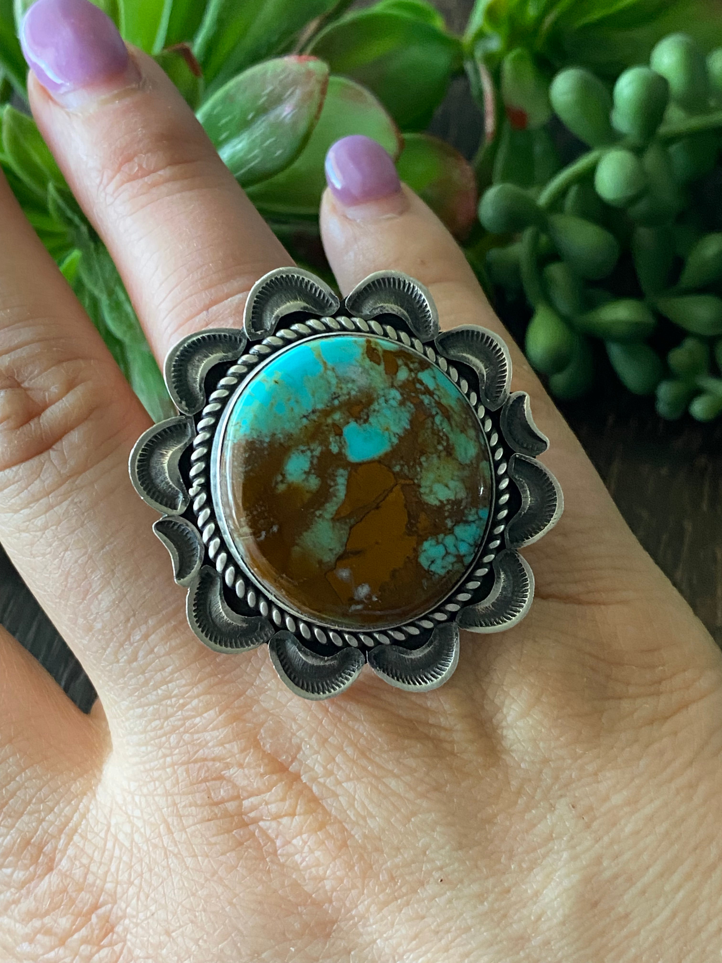 Alex Sanchez Royston Turquoise & Sterling Silver Adjustable Ring Size 7