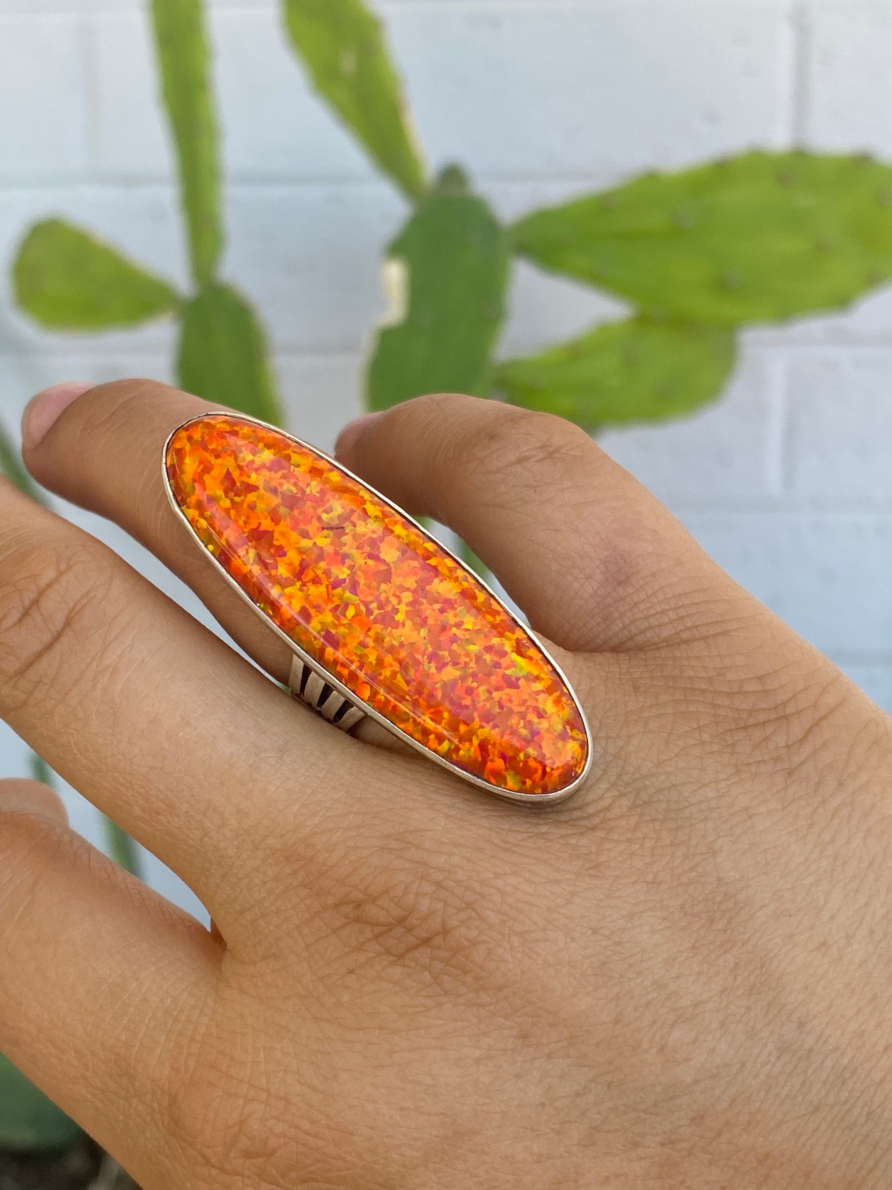 Patrick Yazzie Orange Opal & Sterling Silver Ring Size 6