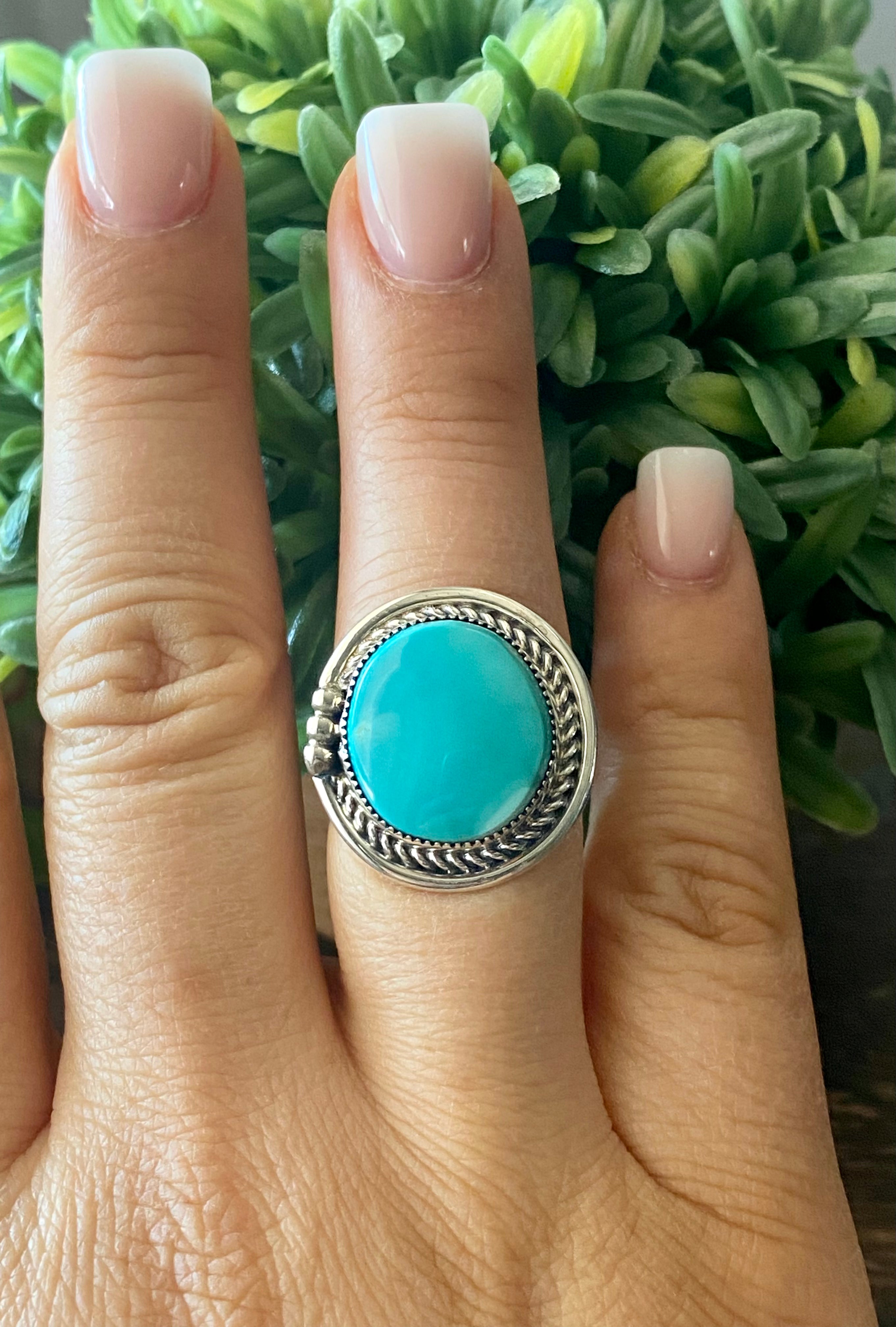 Navajo Made Royston Turquoise & Sterling Silver Ring Size 8.25