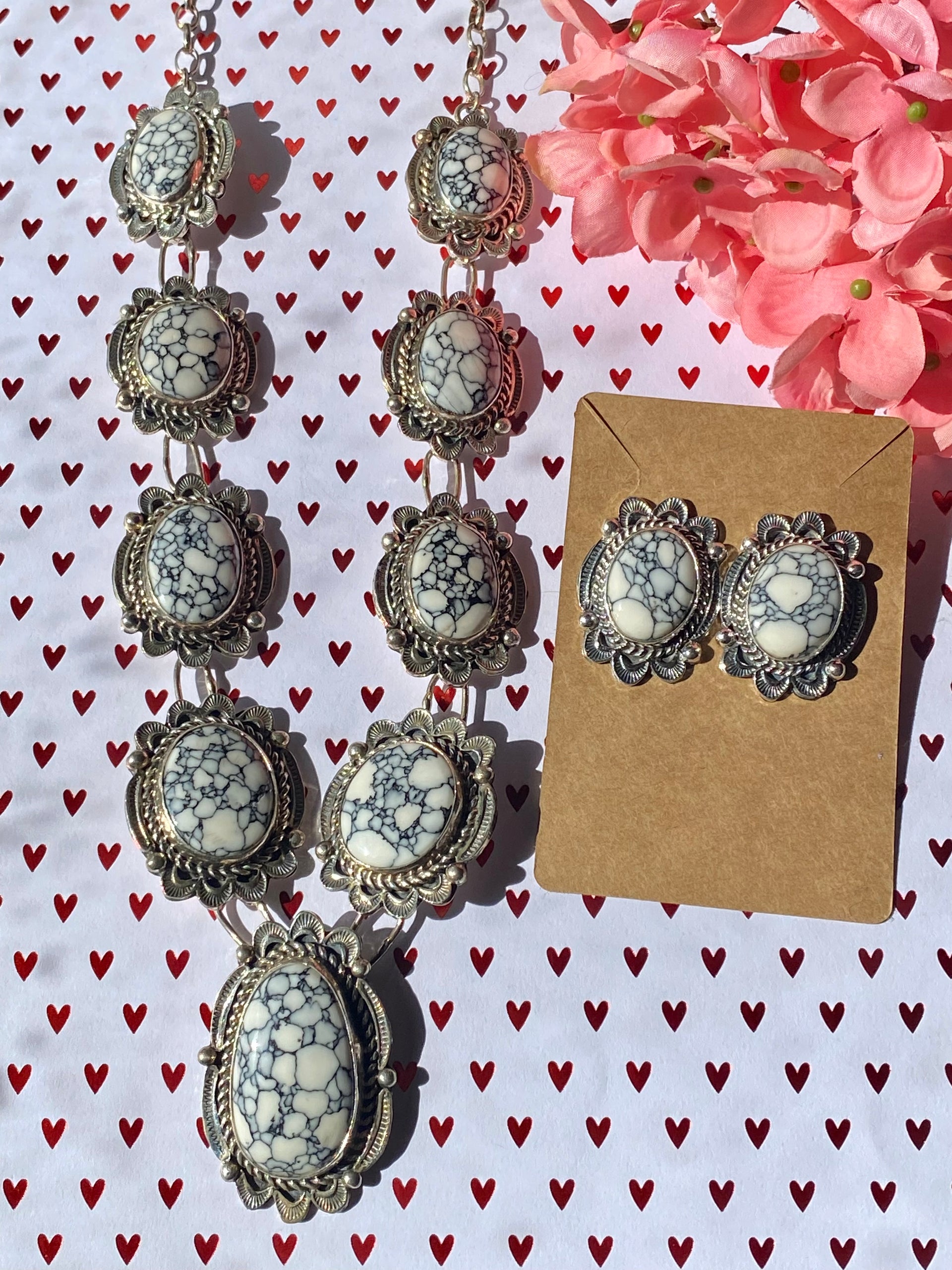 Betta Lee White Gibbsite & Sterling Silver Necklace Set