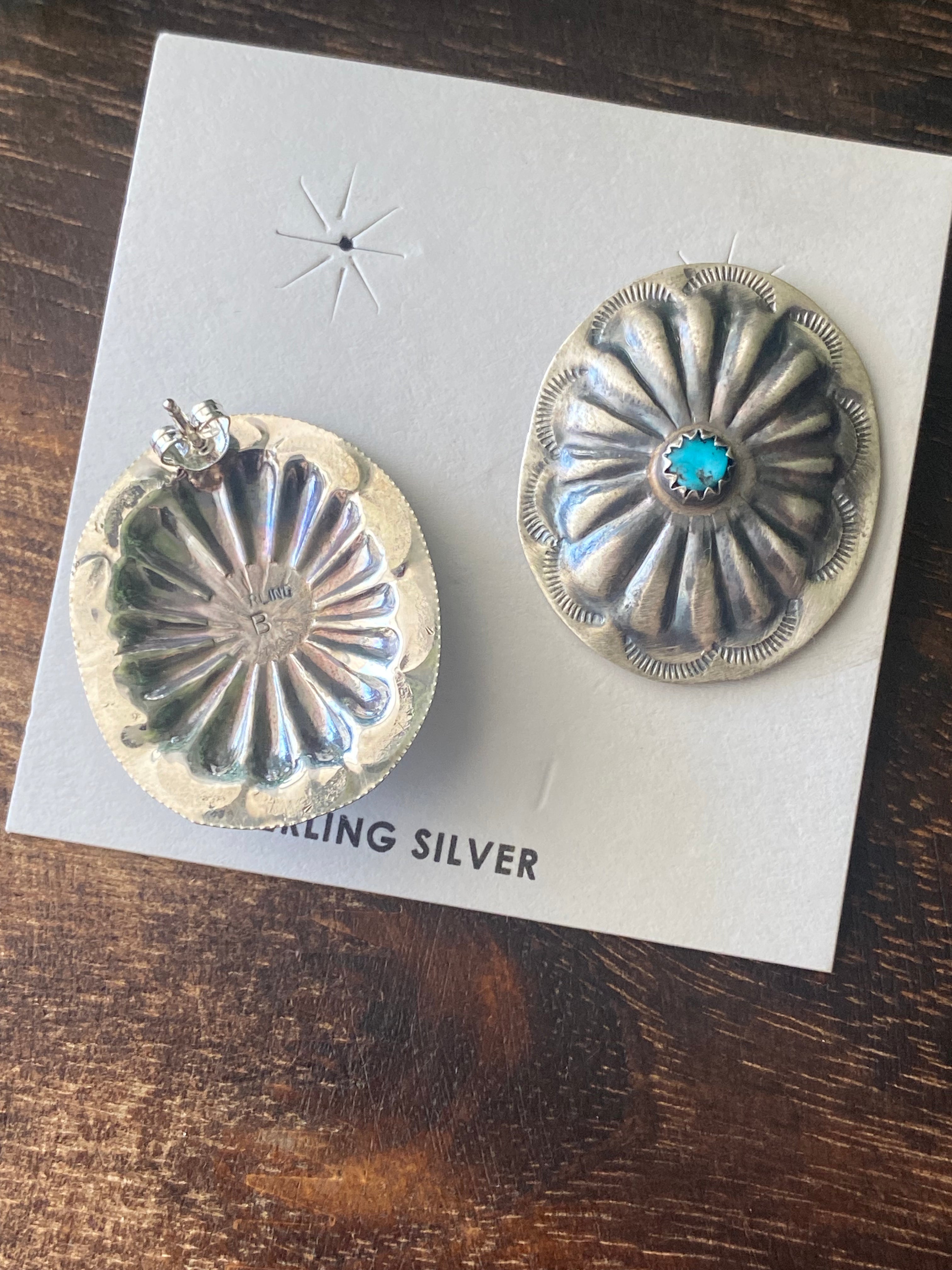 Navajo Made Kingman Turquoise & Sterling Silver Post Earrings