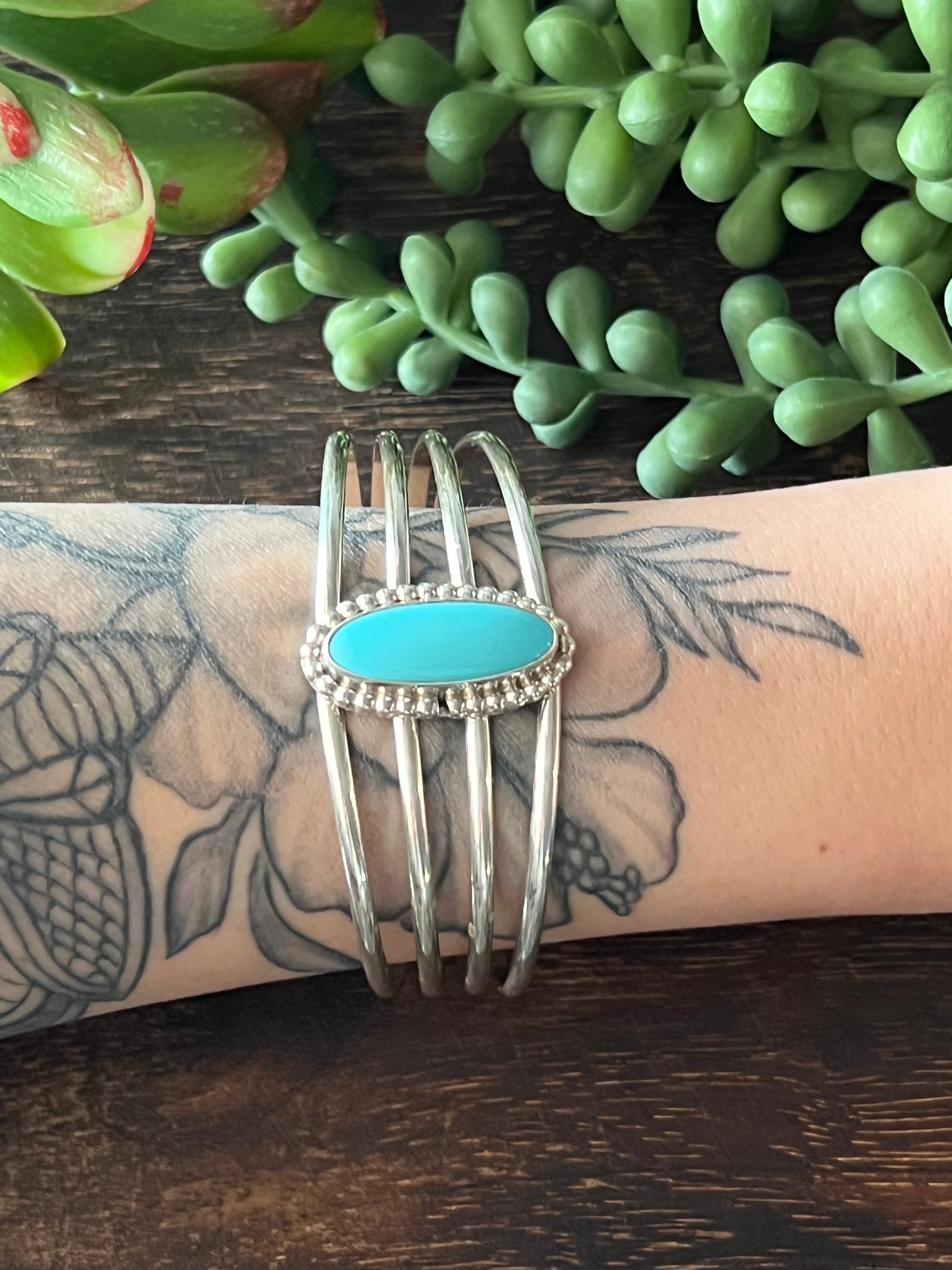 Navajo Made Sleeping Beauty& Sterling Silver Cuff Bracelet