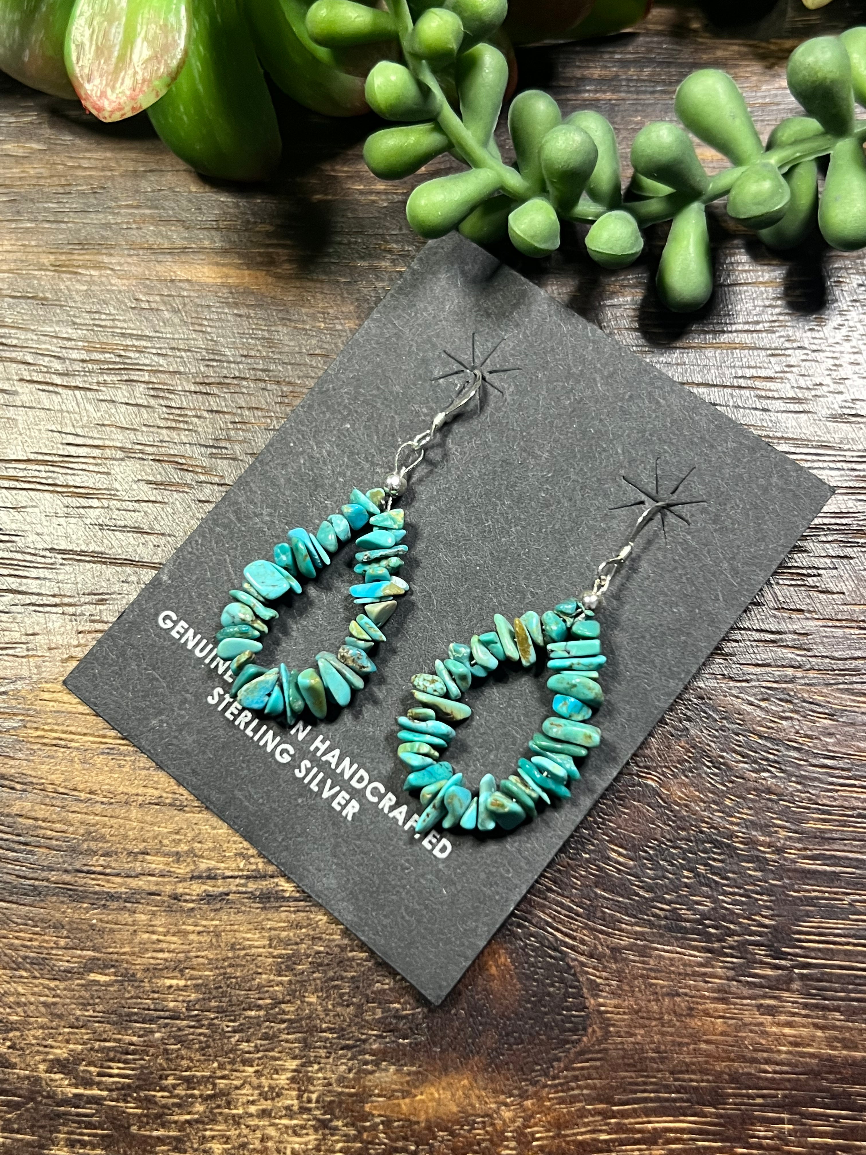 Navajo Made Royston Turquoise & Sterling Silver Beaded Dangles