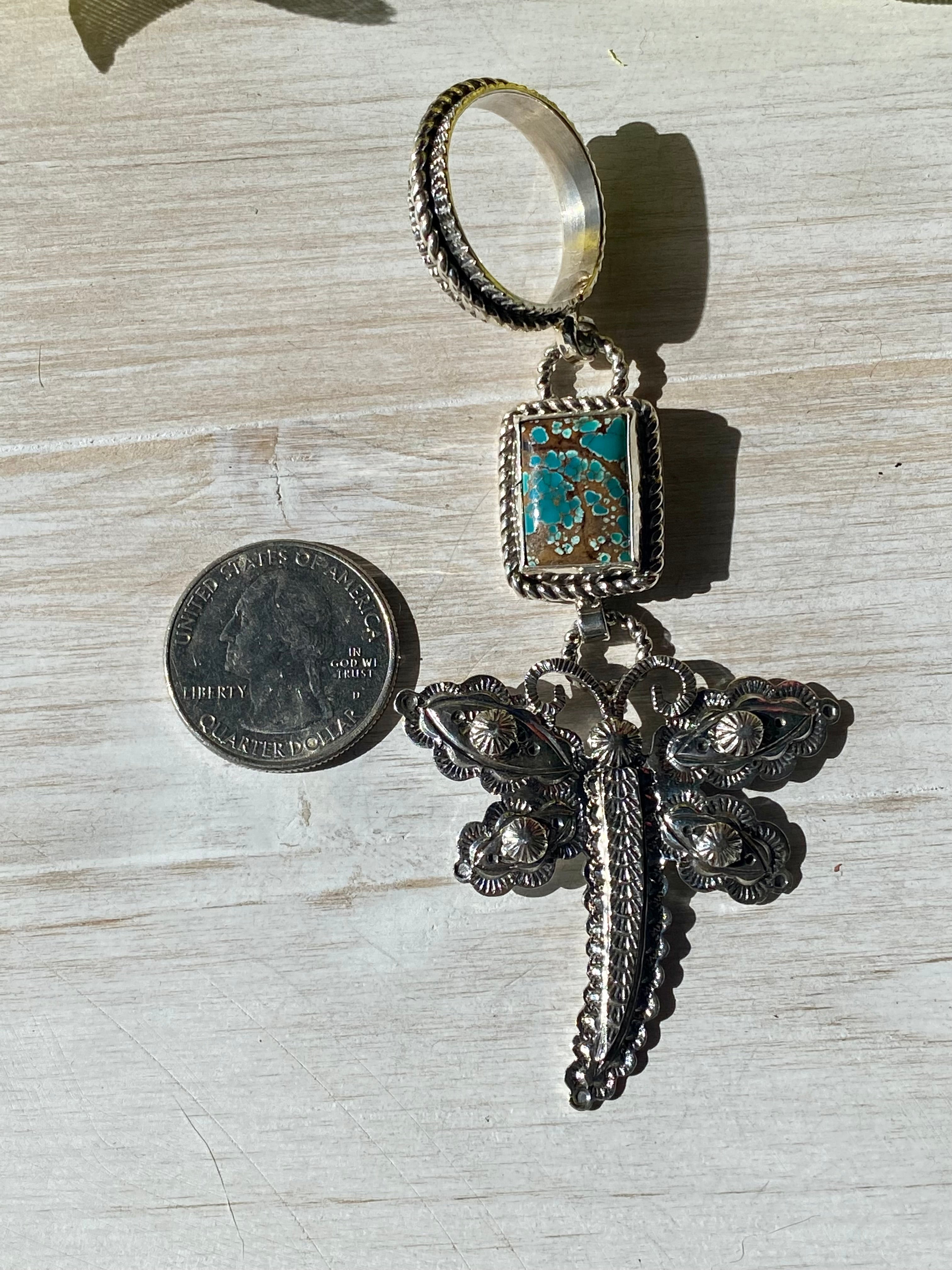 Jereme Delgarito Pilot Mountain Turquoise & Sterling Silver Dragonfly Pendant