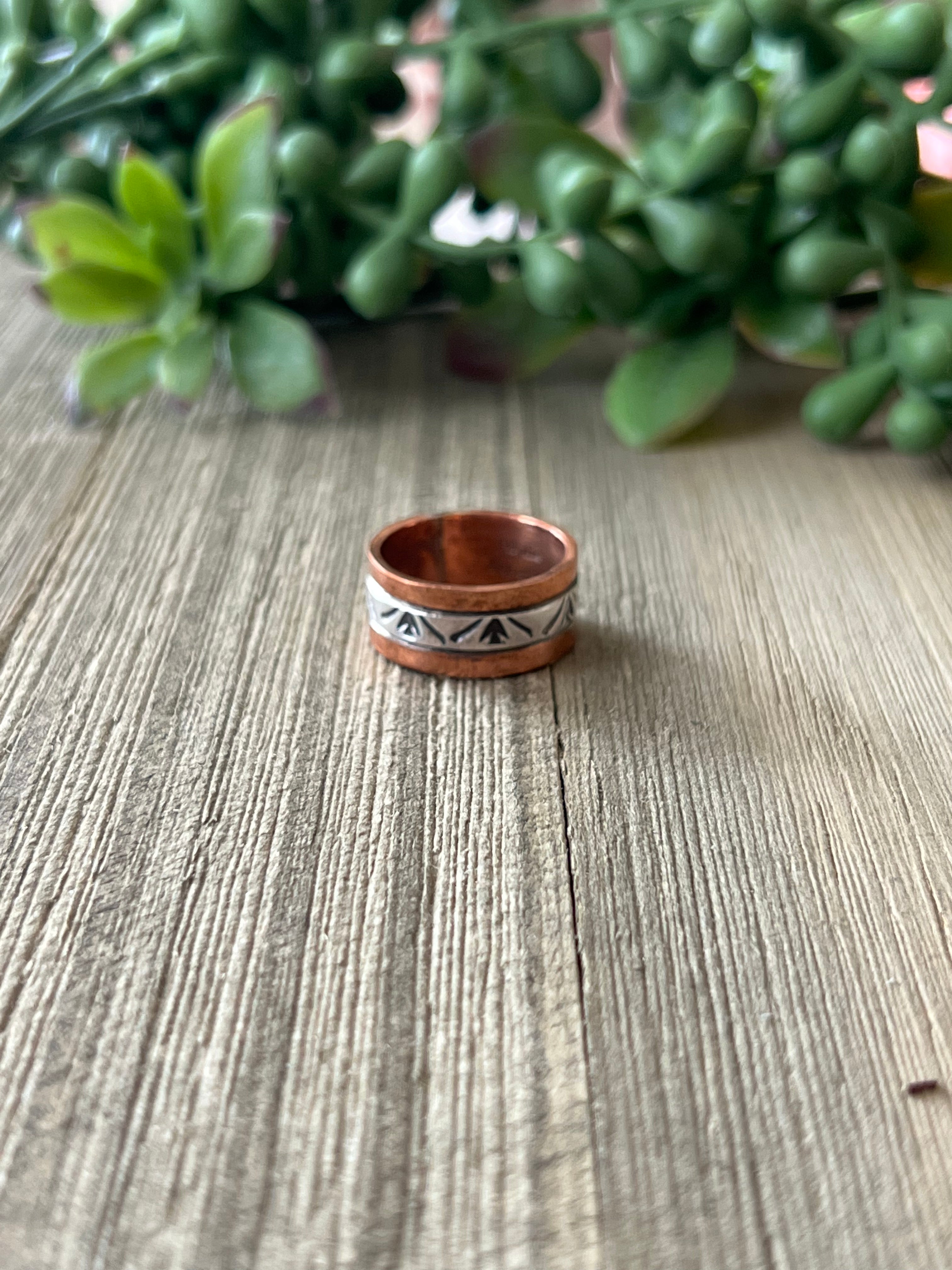 Navajo Made Copper & Sterling Silver Ring Size 6.75