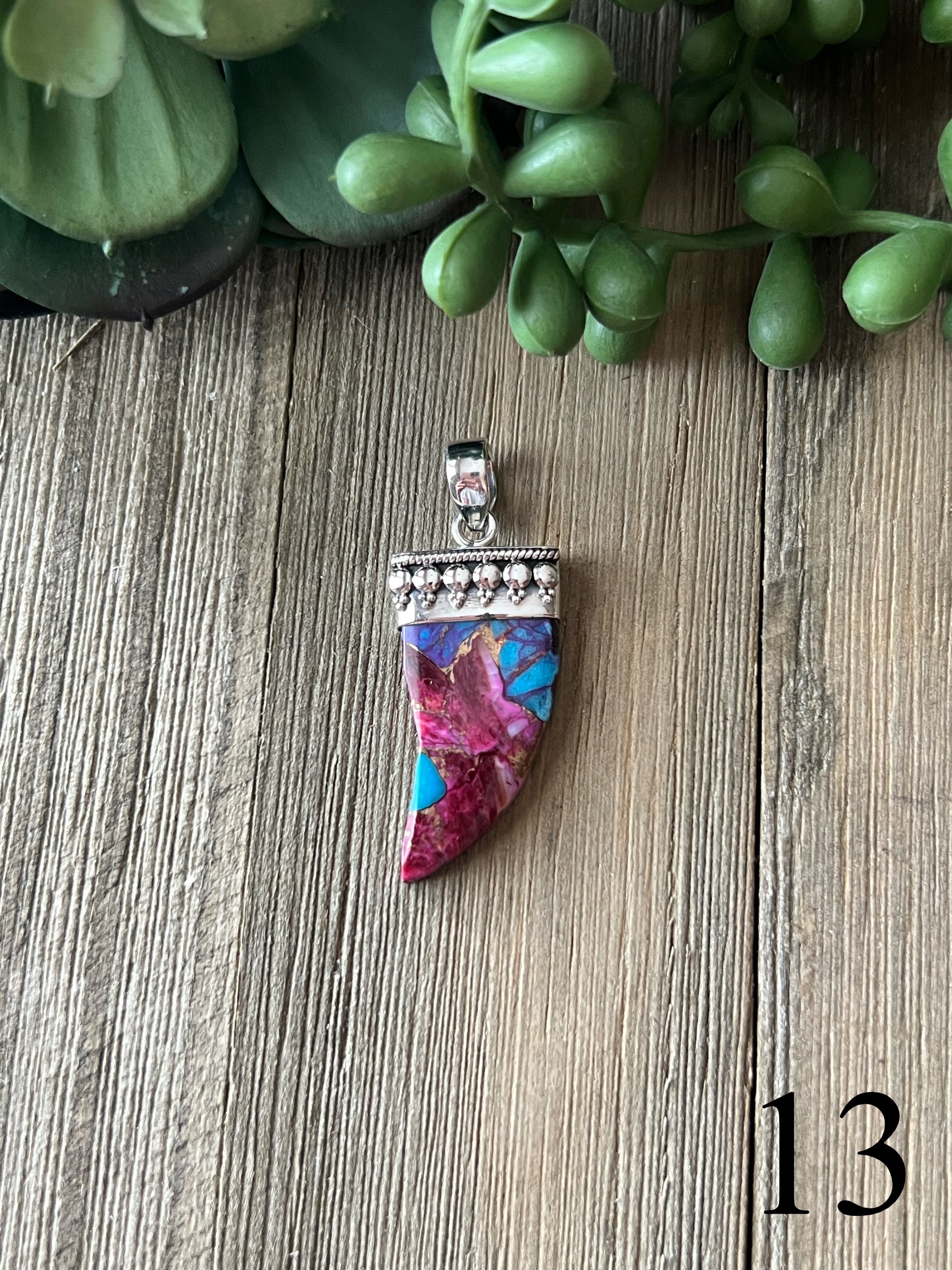 Southwest Made Pink Mohave Turquoise & Sterling Silver Claw Pendant