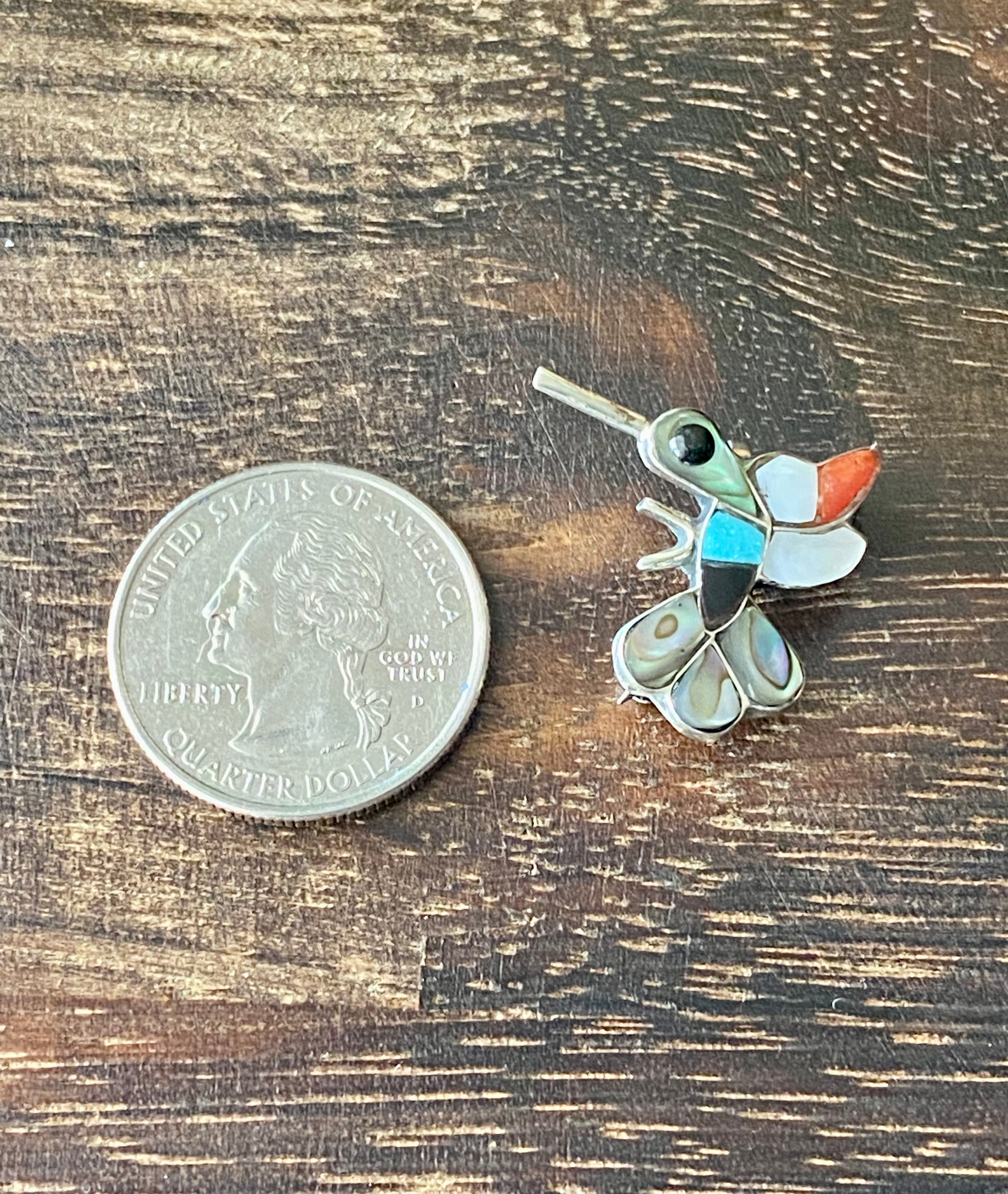 Deanna Edaakie Multi Stone & Sterling Silver Hummingbird Pin/Pendant