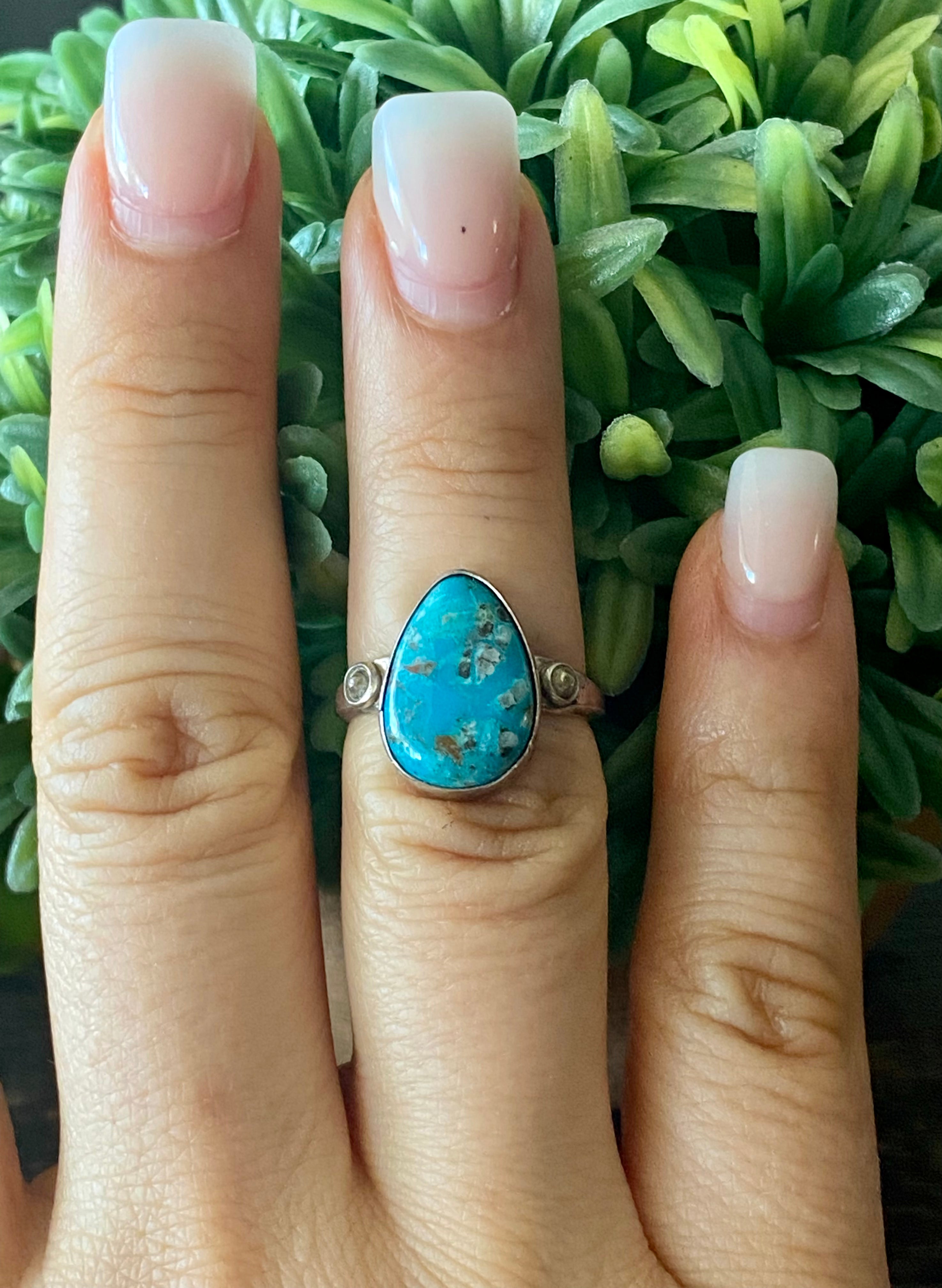 Scott Skeets Blue Ridge Turquoise & Sterling Silver Ring Size 6.25