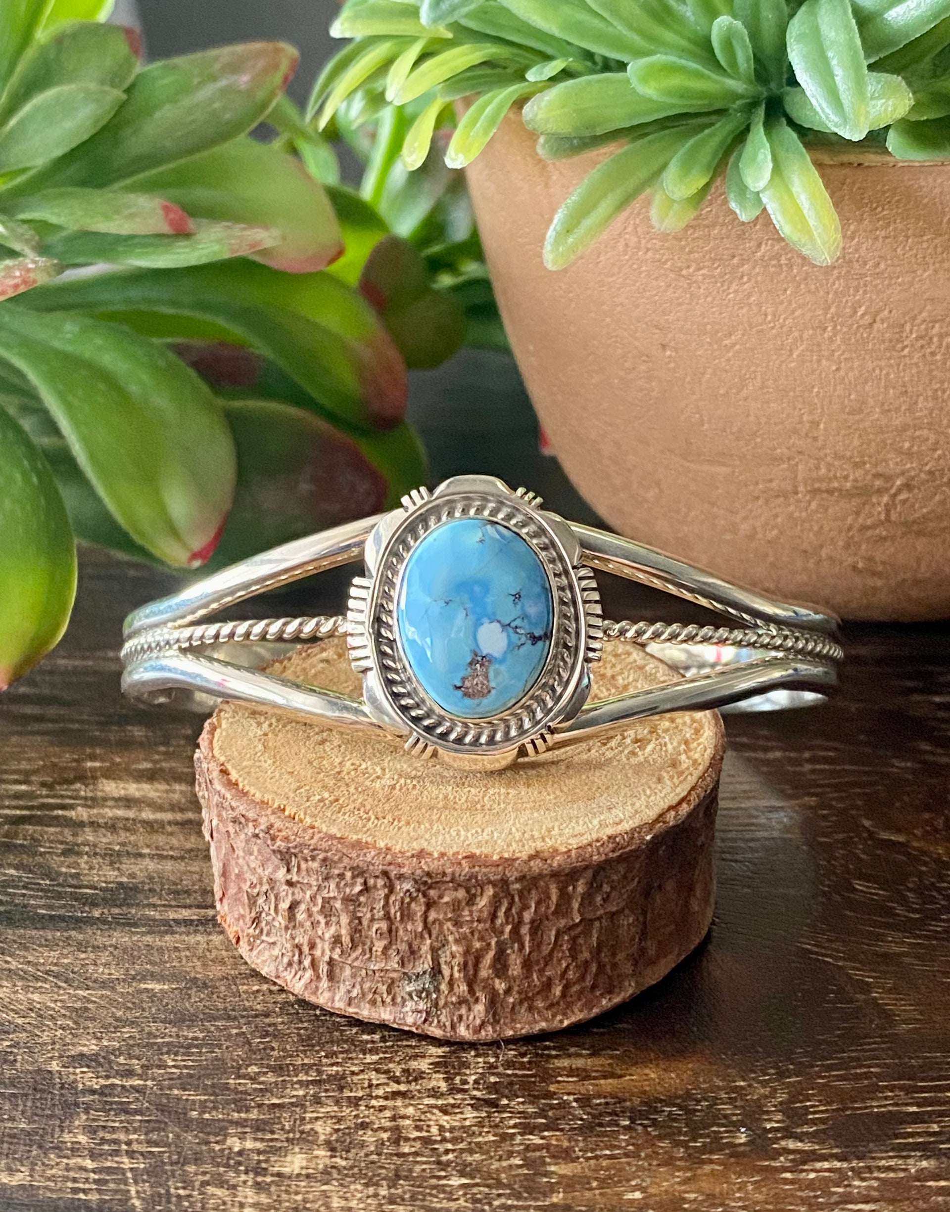 Navajo Made Golden Hill’s Turquoise & Sterling Silver Cuff Bracelet