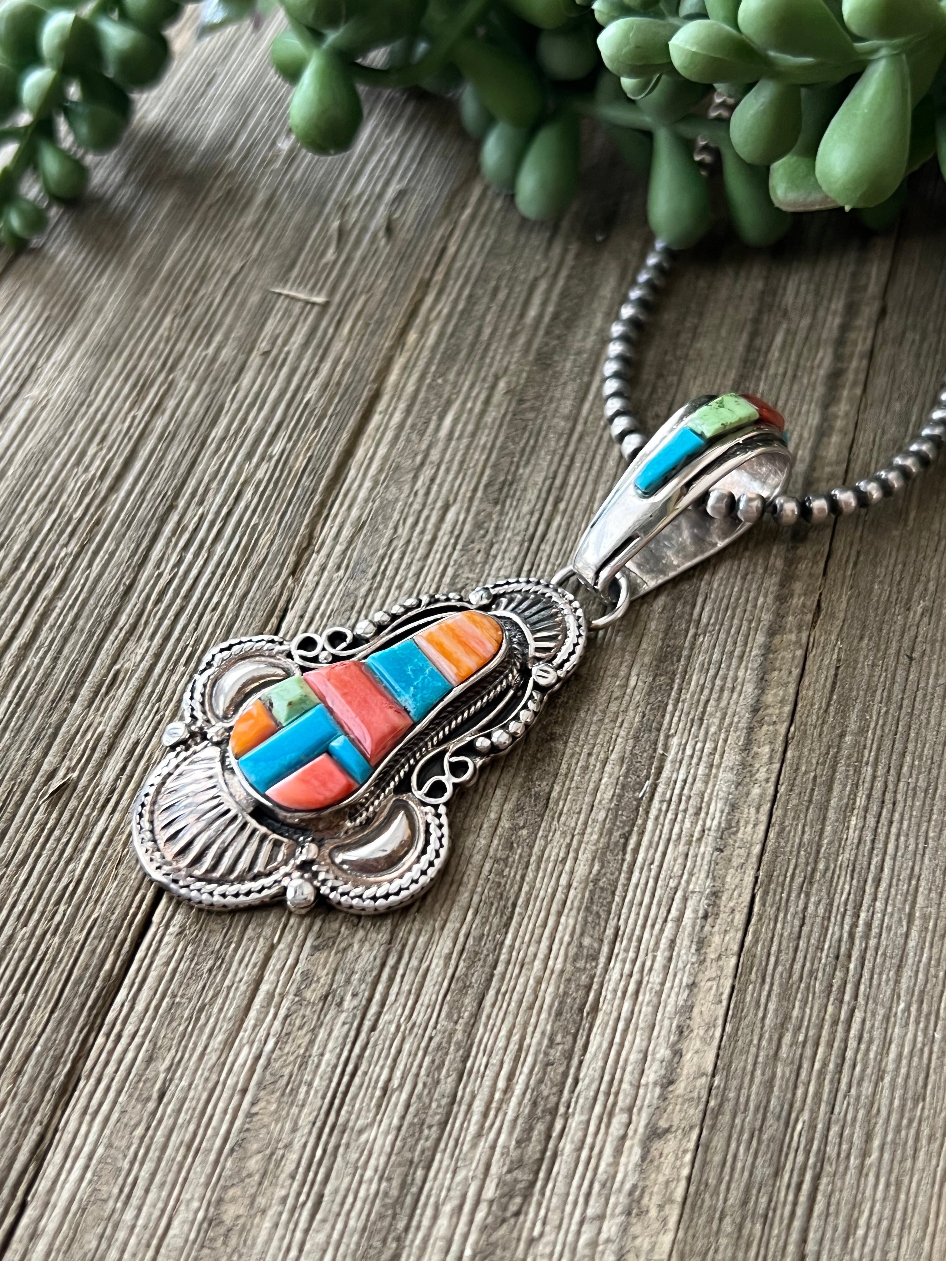 Lorenzo James Multi Stone & Sterling Silver Inlay Pendant