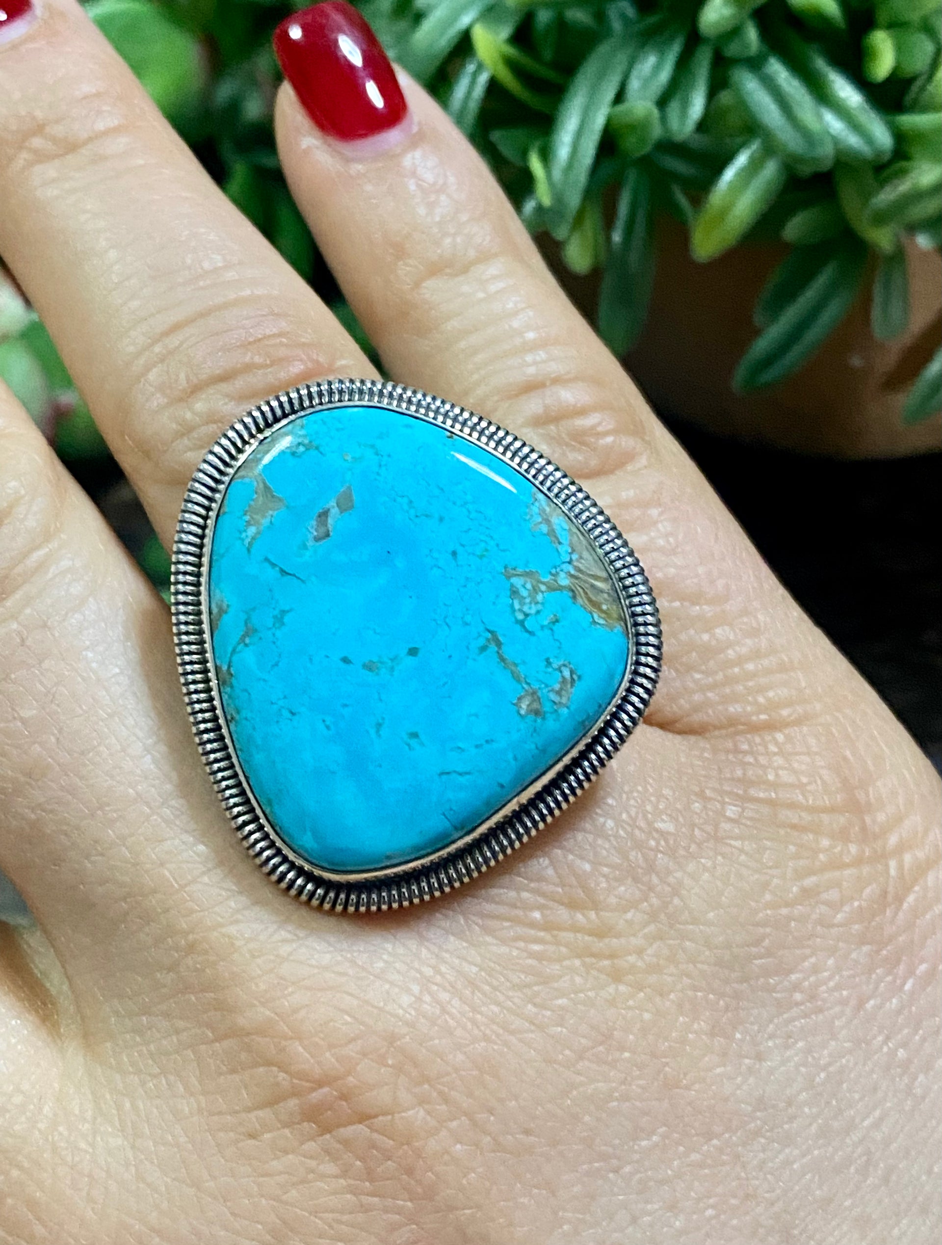 Wydell Billie Kingman Turquoise & Sterling Silver Adjuatable Ring Size 8.5