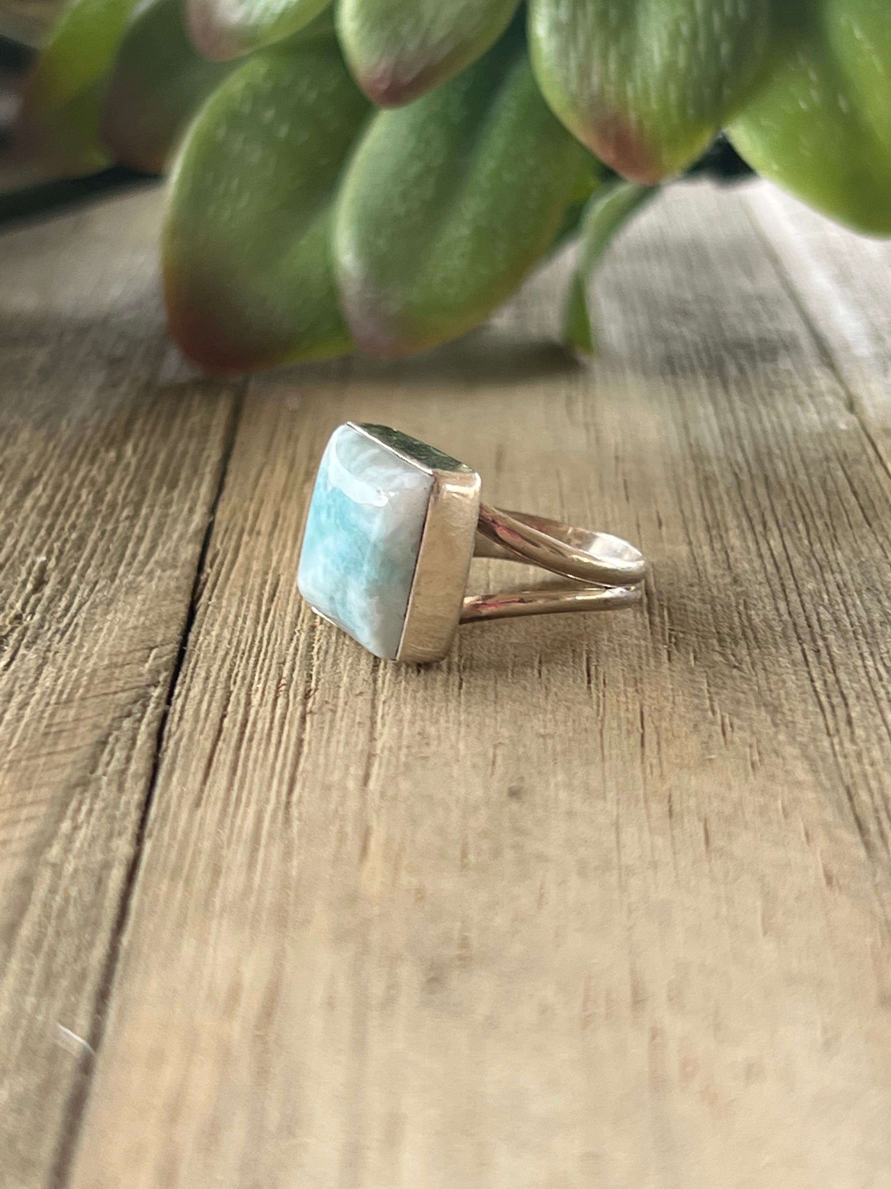 Navajo Made Larimar & Sterling Silver Ring Size 3