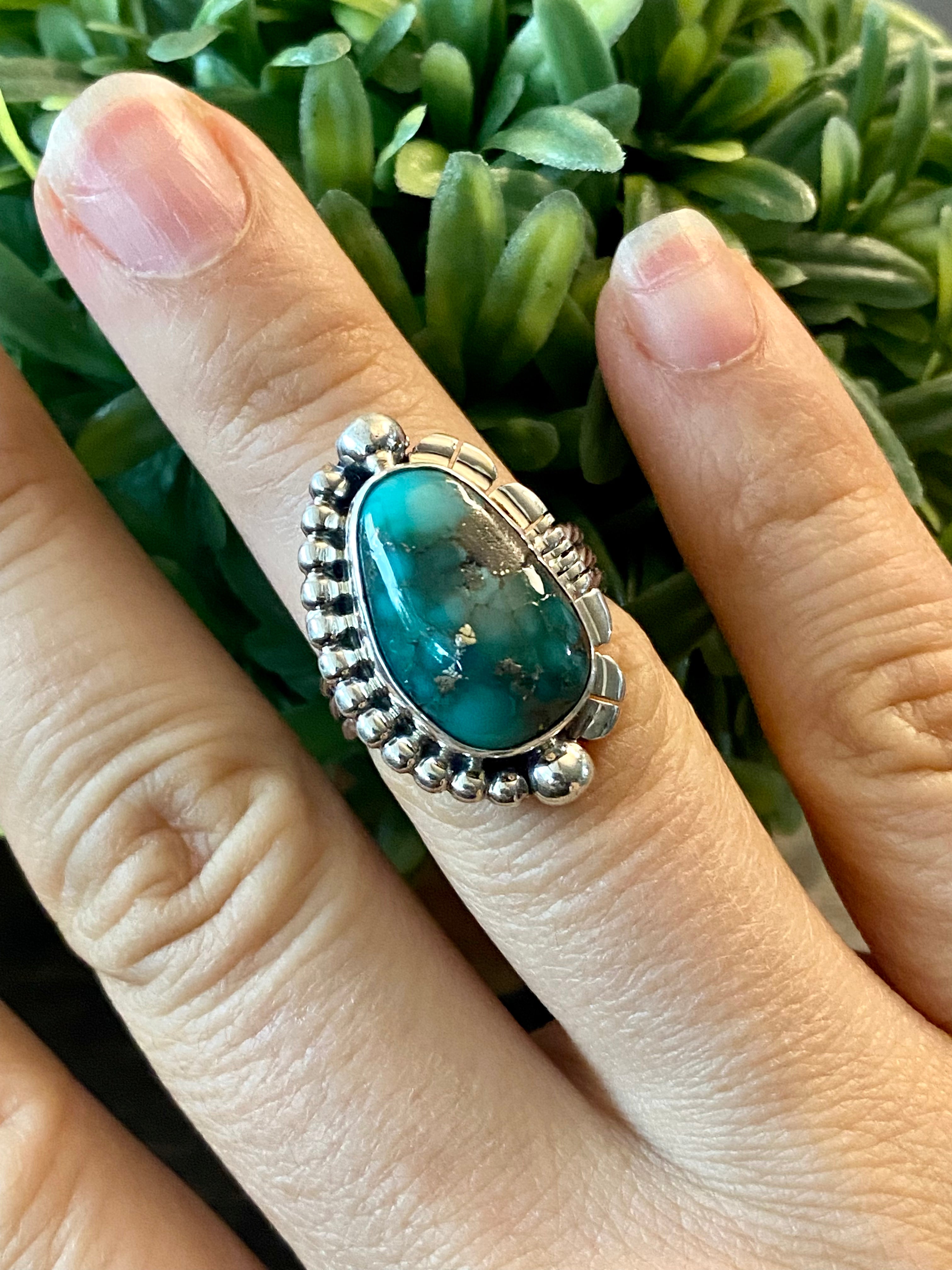 Larry Kay Kingman Turquoise & Sterling Silver Ring Size 6.5