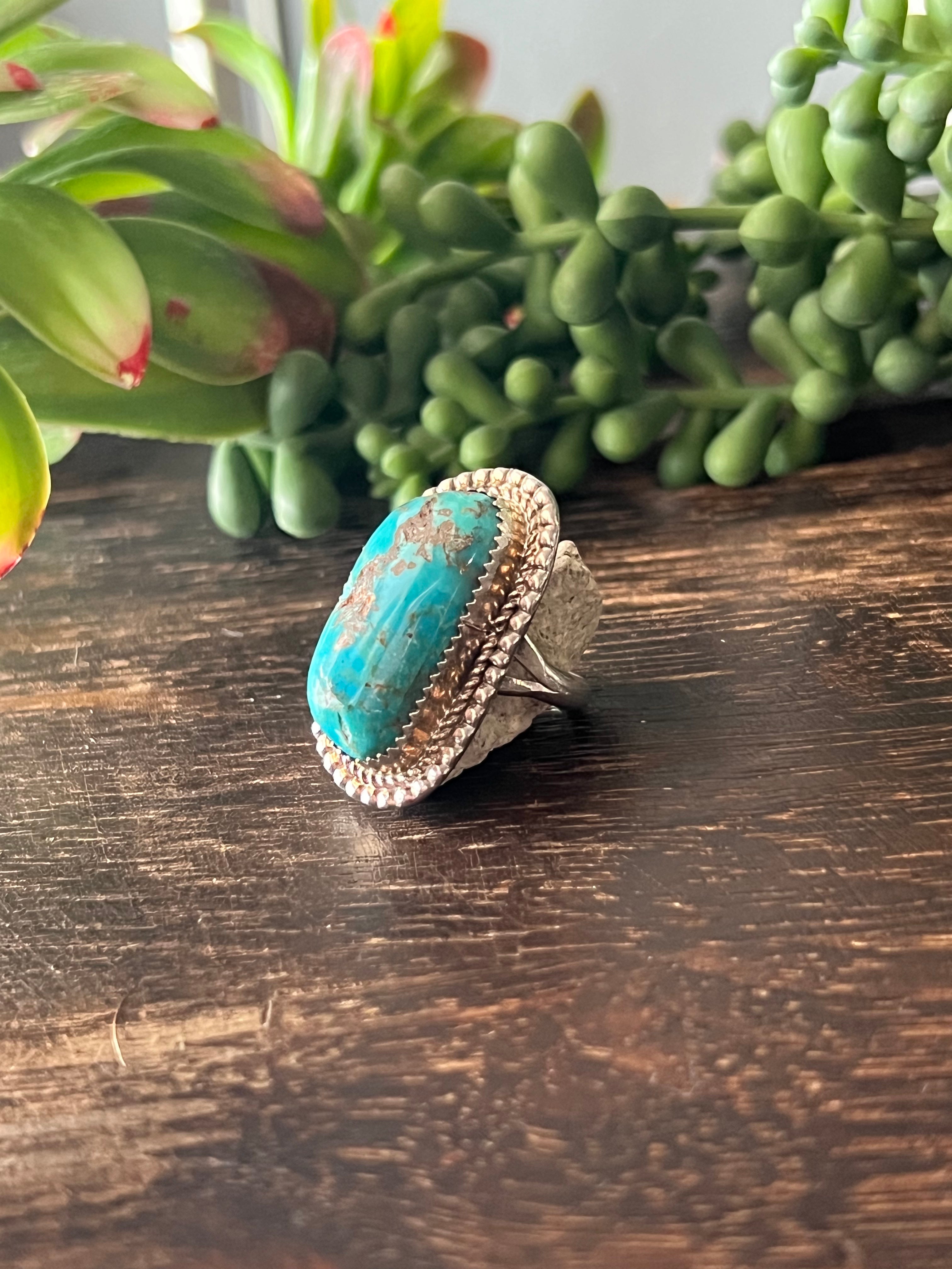 Reda Galvan Kingman Turquoise & Sterling Silver Ring Size 6.75