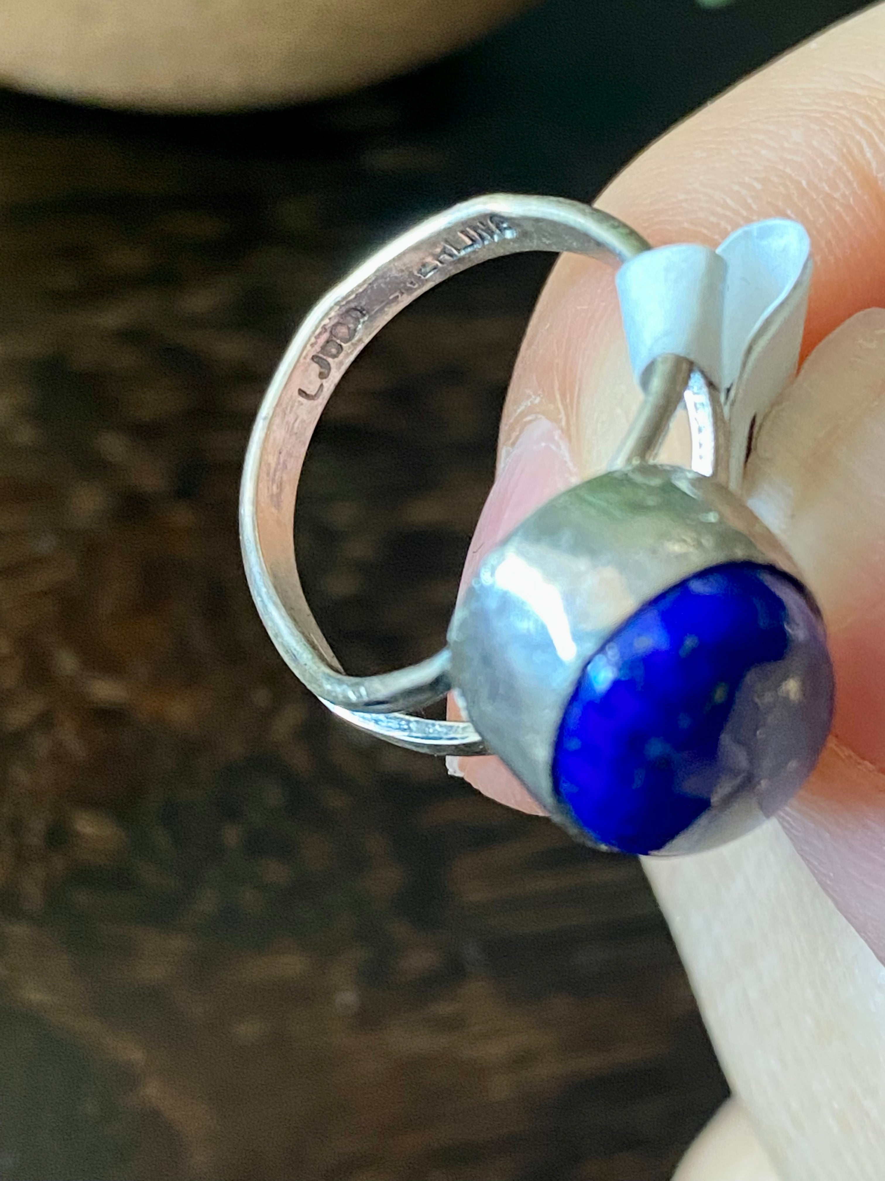 Navajo Made Lapis & Sterling Silver Ring Size 6