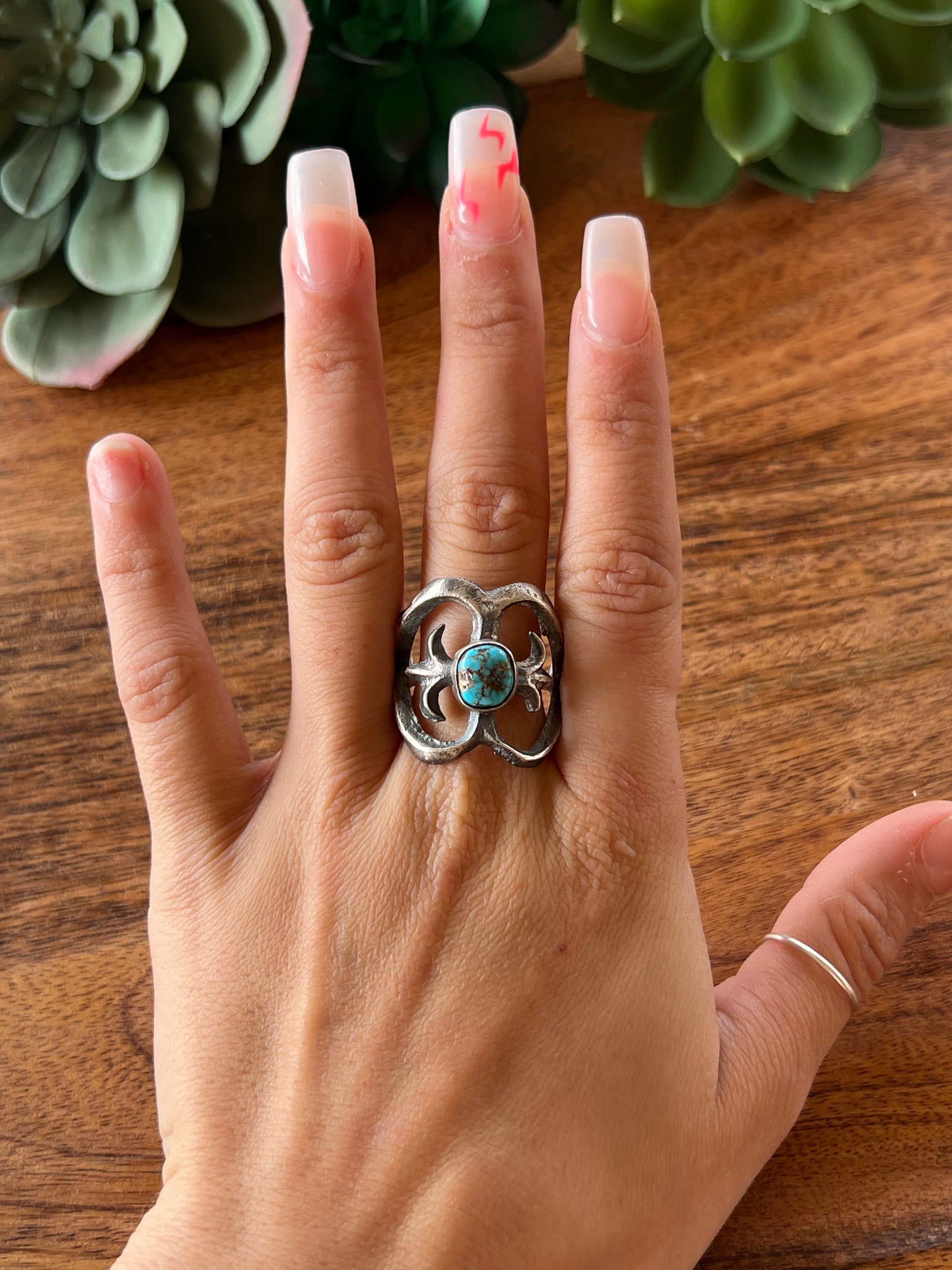 Tonya Yazzie Kingman Turquoise & Sterling Silver Ring Size 11