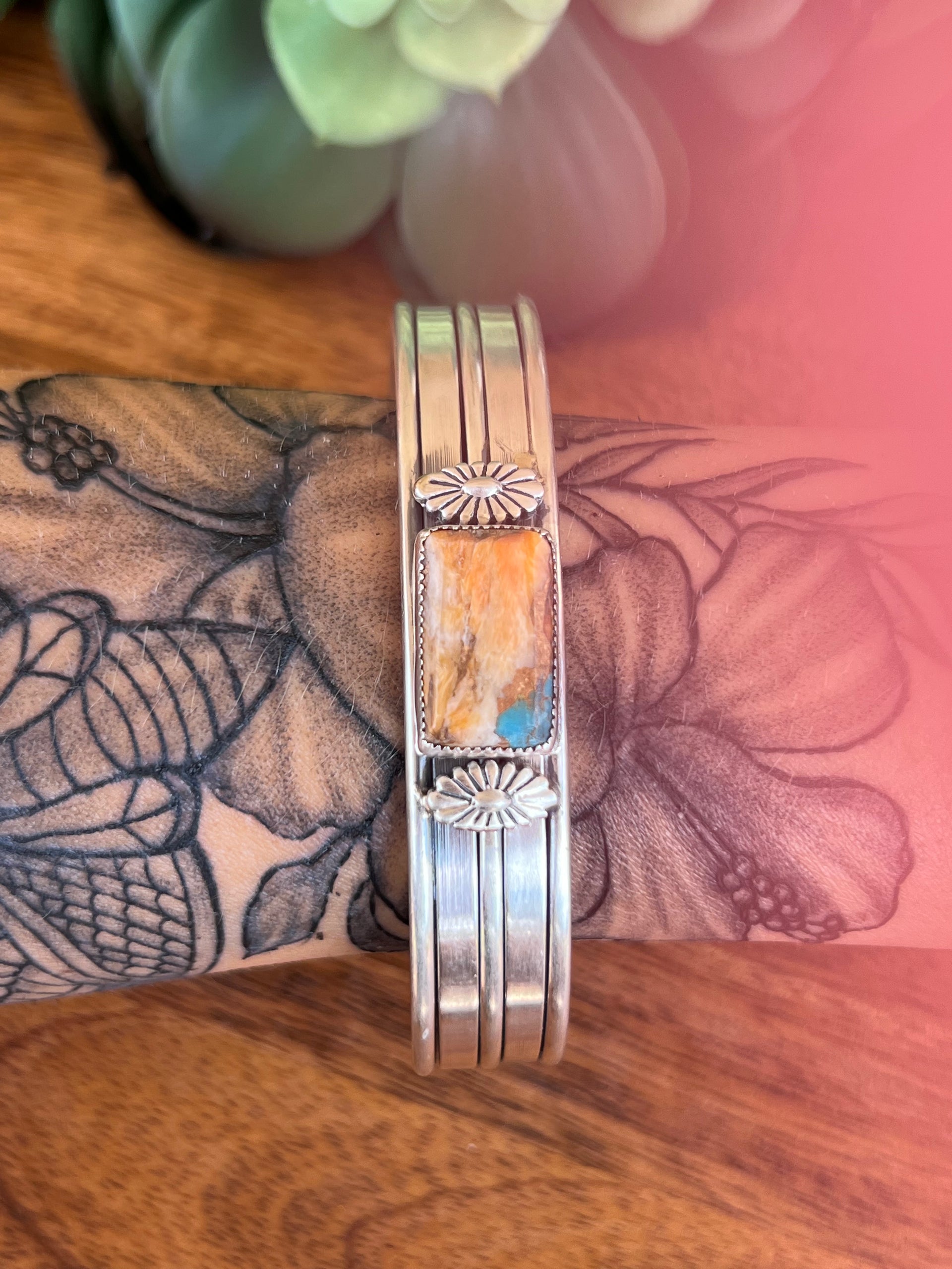 Navajo Made Mohave Turquoise & Sterling Silver Cuff Bracelet