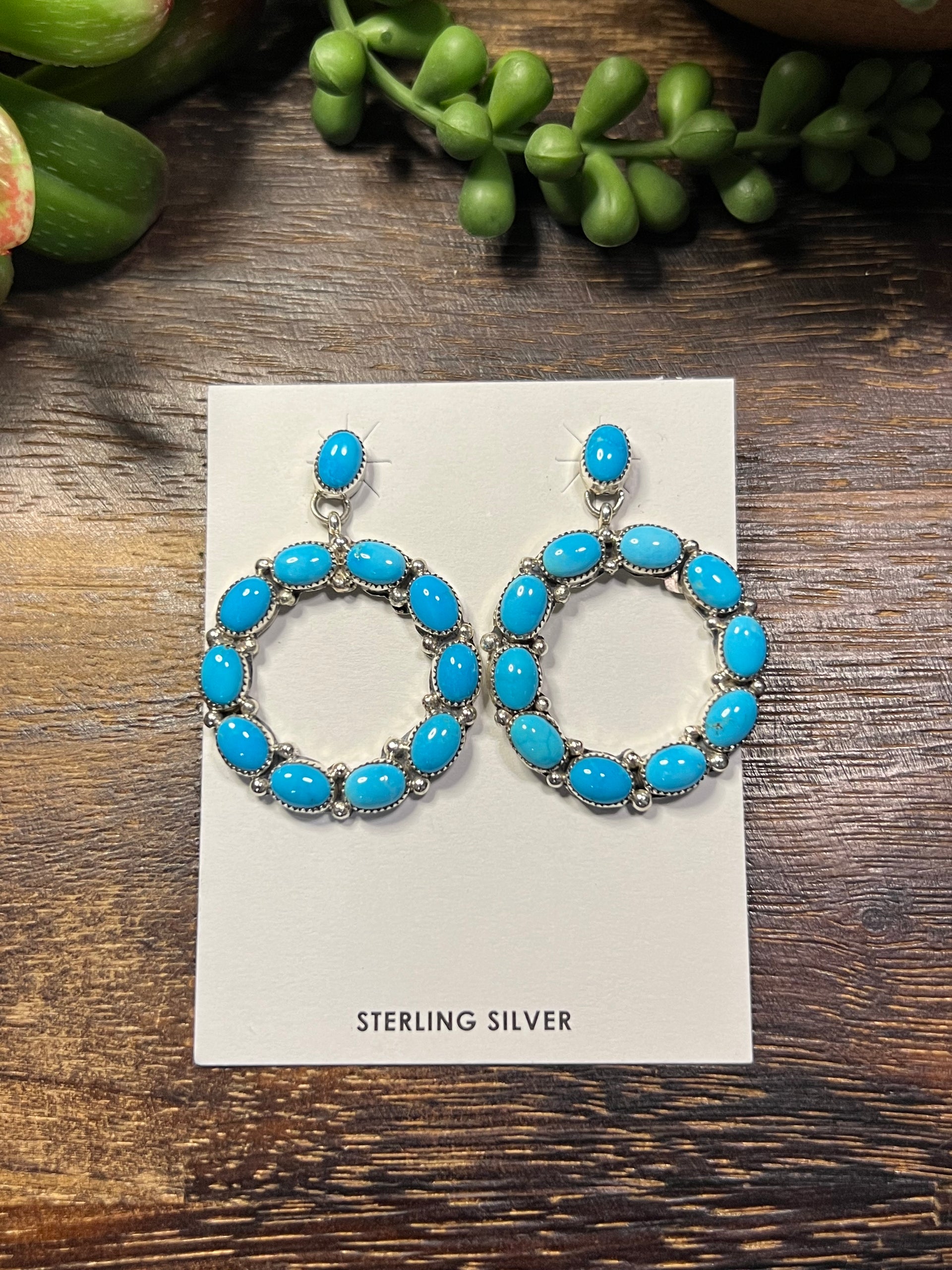 Navajo Made Sleeping Beauty Turquoise & Sterling Silver Post Dangle Earrings