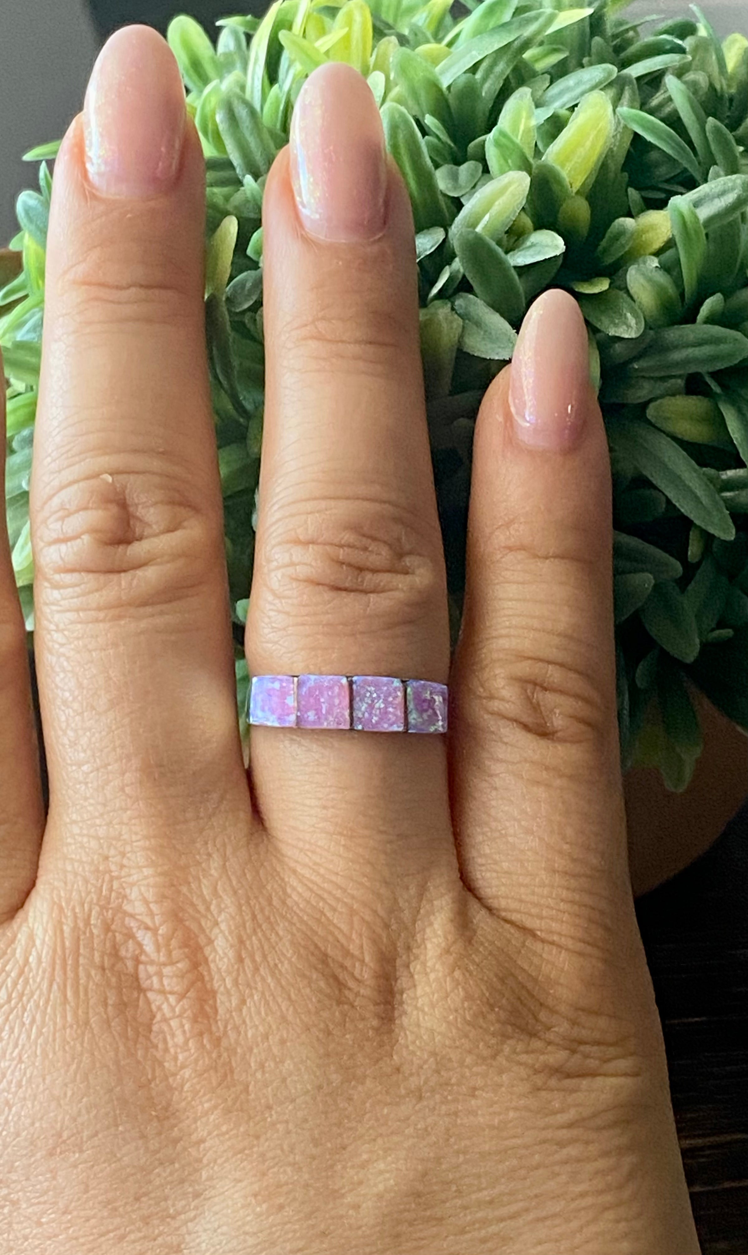 Navajo Made Pink Opal & Sterling Silver Inlay Ring Size 9
