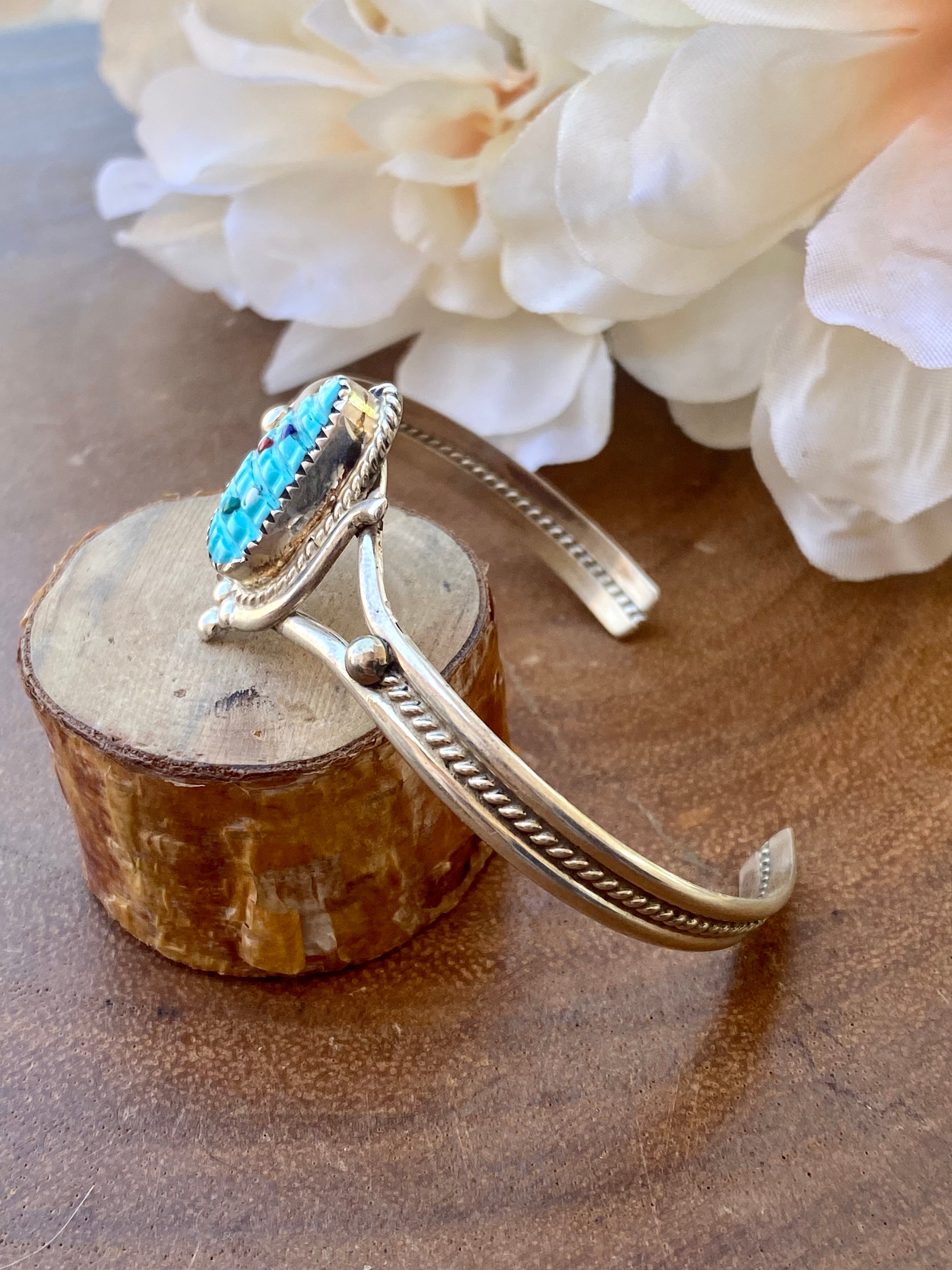 Zuni Made Multi Stone & Sterling Silver Cuff Bracelet