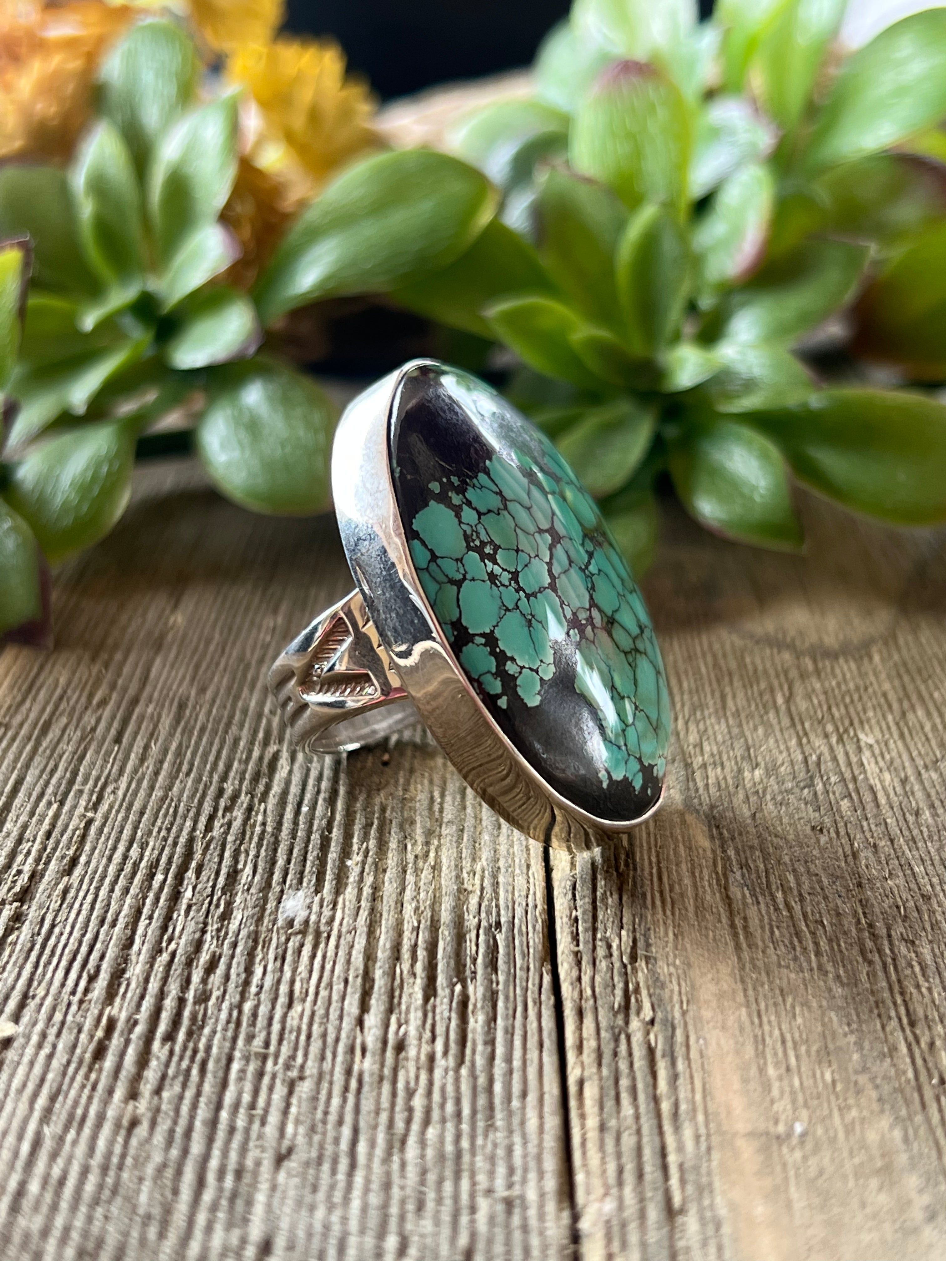 Navajo Made Kingman Turquoise & Sterling Silver Ring Size 7.75