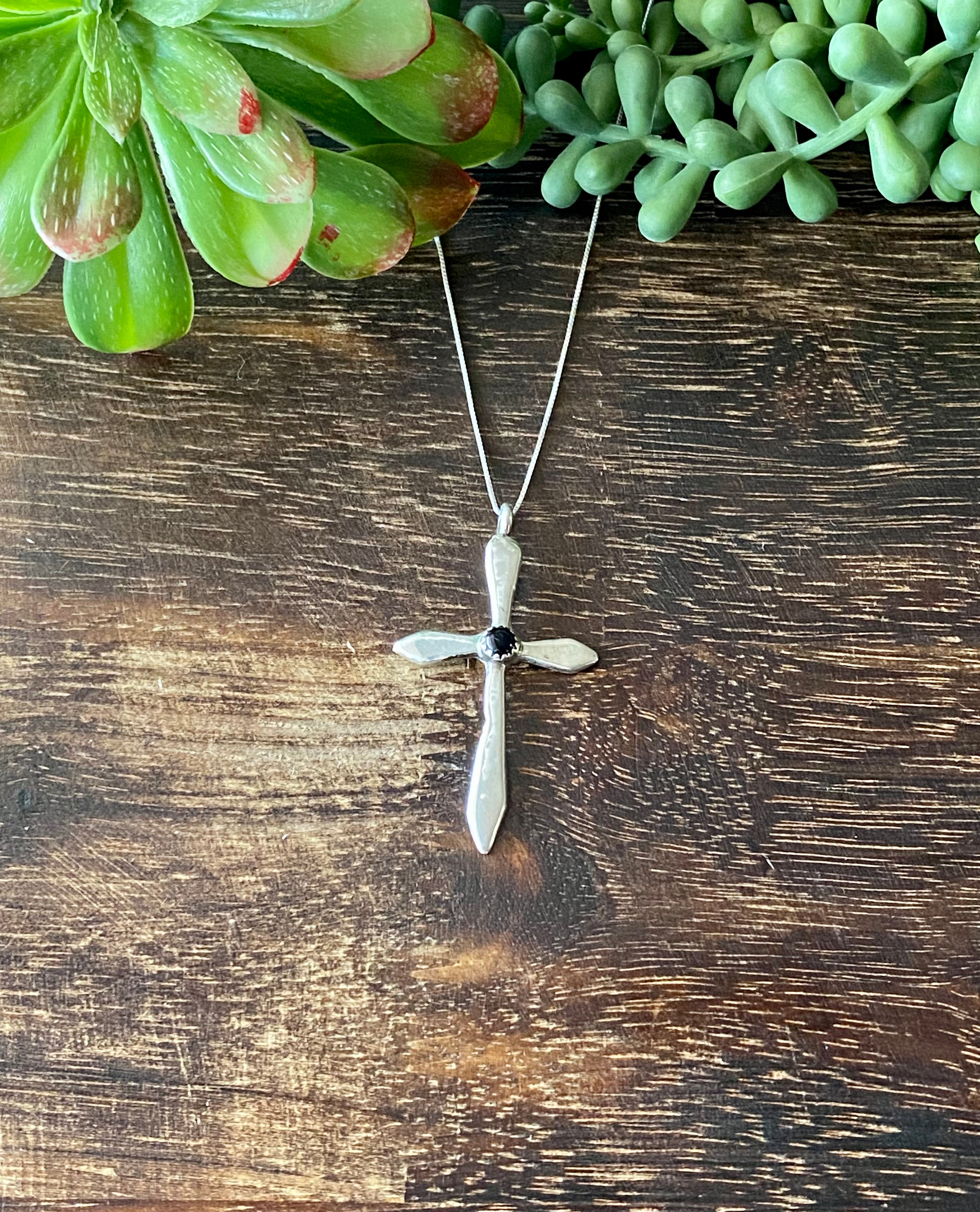 Annie Lincoln Onyx & Sterling Silver Cross Pendant