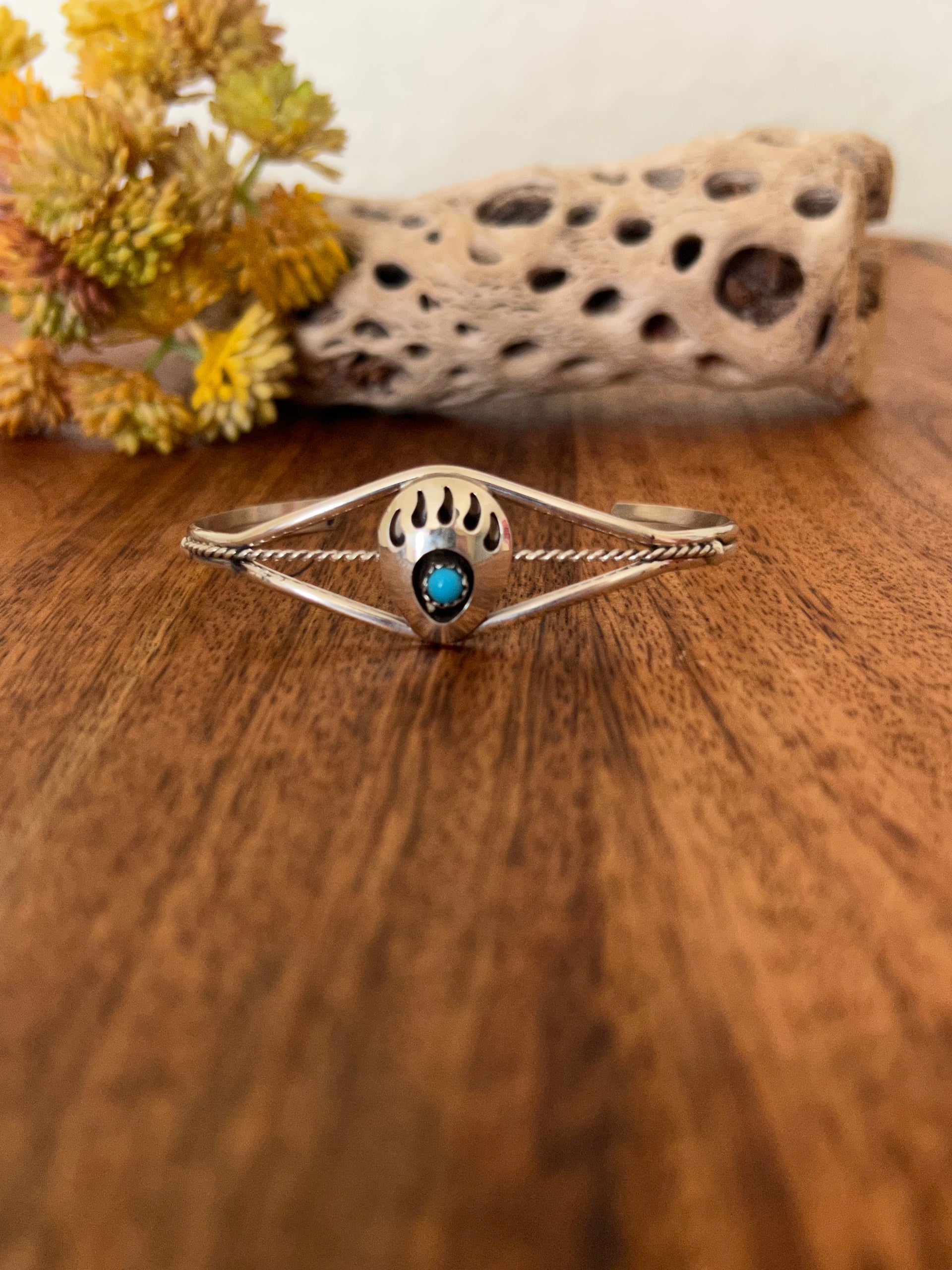 Navajo Made Sterling Silver Bear Claw Cuff Bracelet