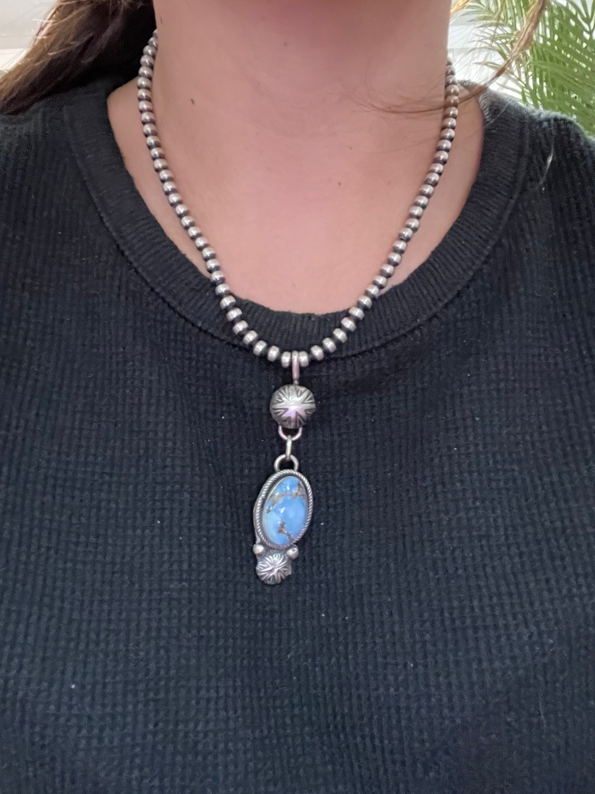 Navajo Made Golden Hill Turquoise & Sterling Silver Pendant