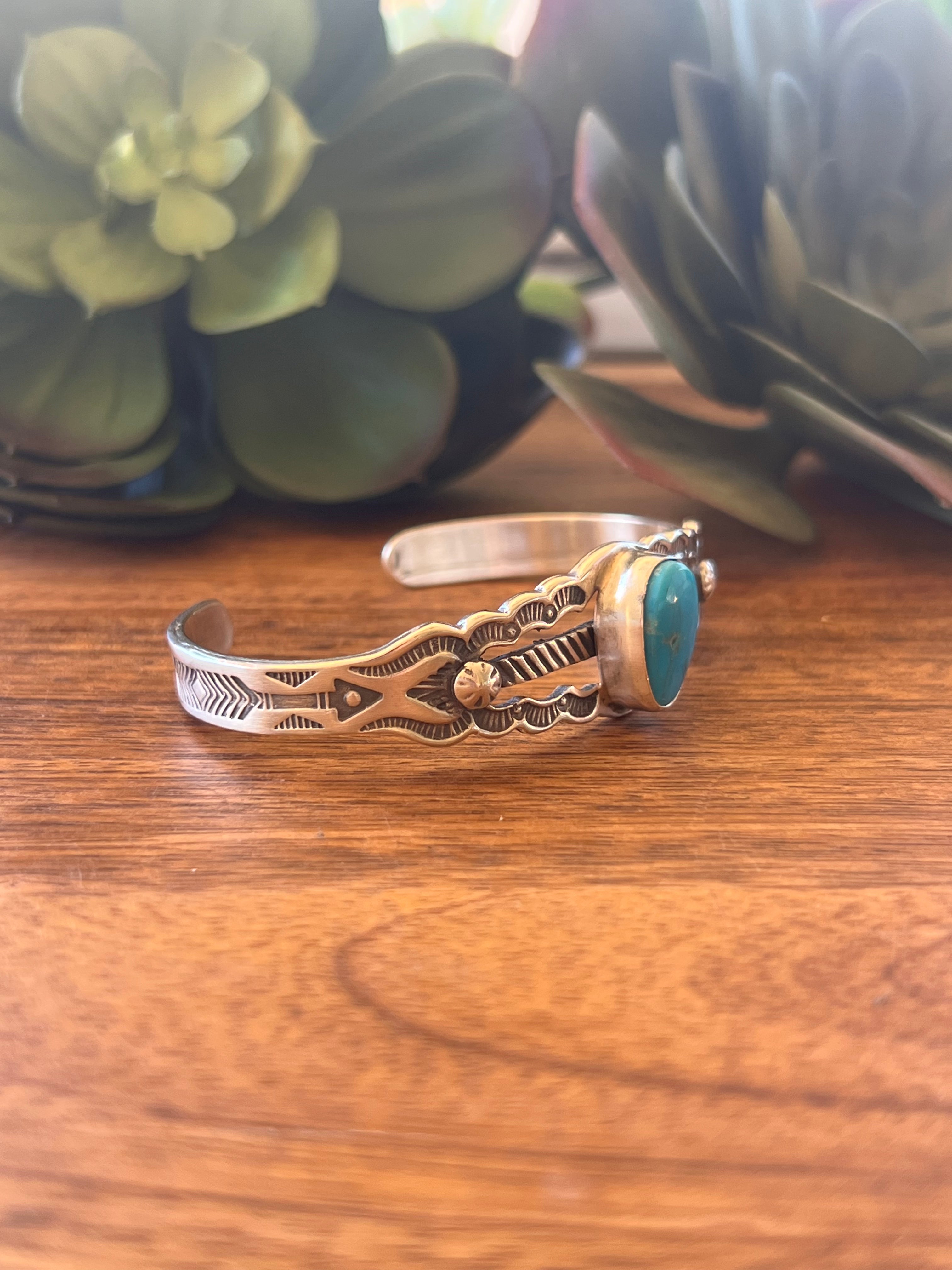 Navajo Made Kingman Turquoise & Sterling Silver Cuff Bracelet