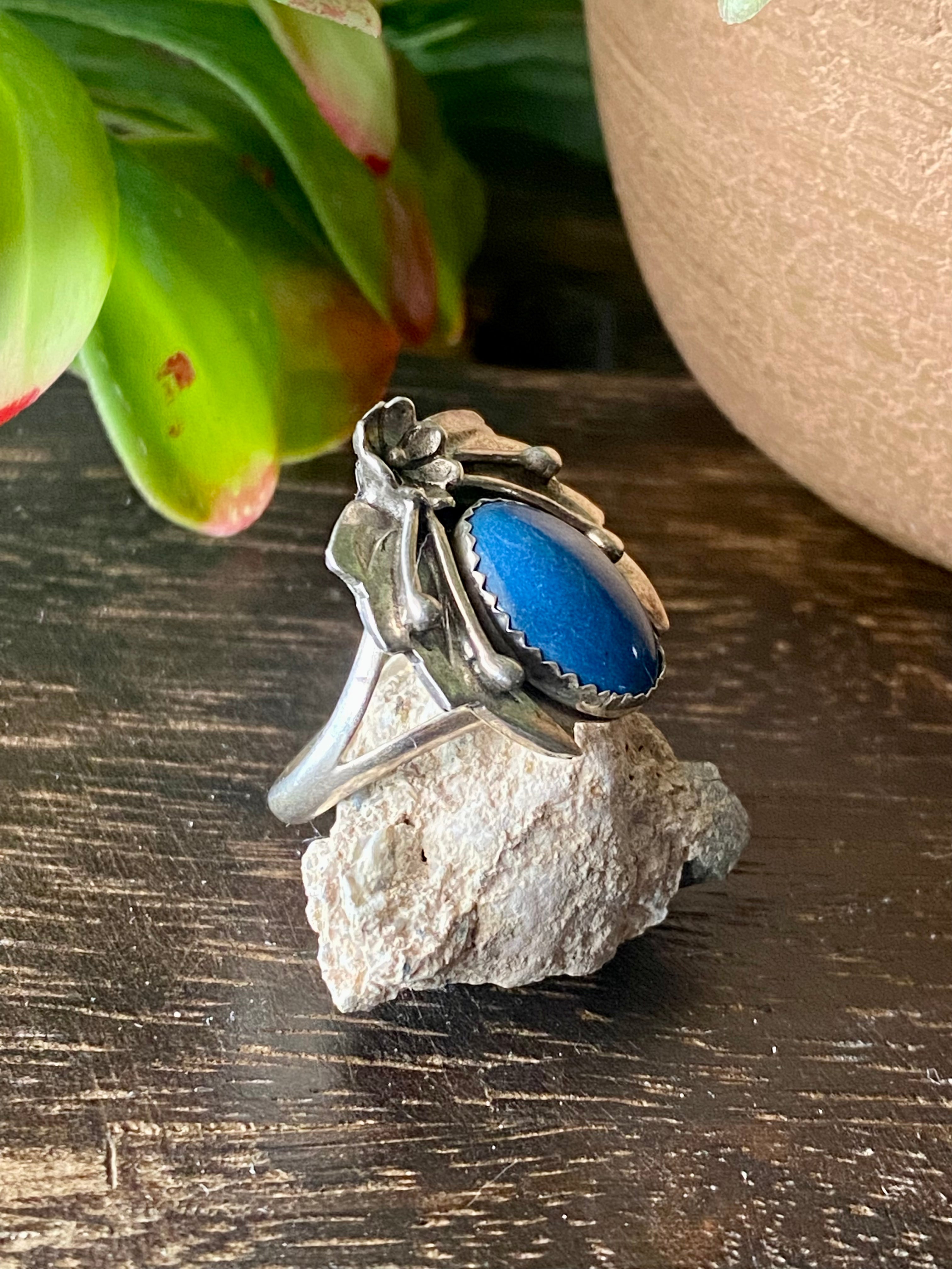 Navajo Made Denim Lapis & Sterling Silver Ring Size 6.5