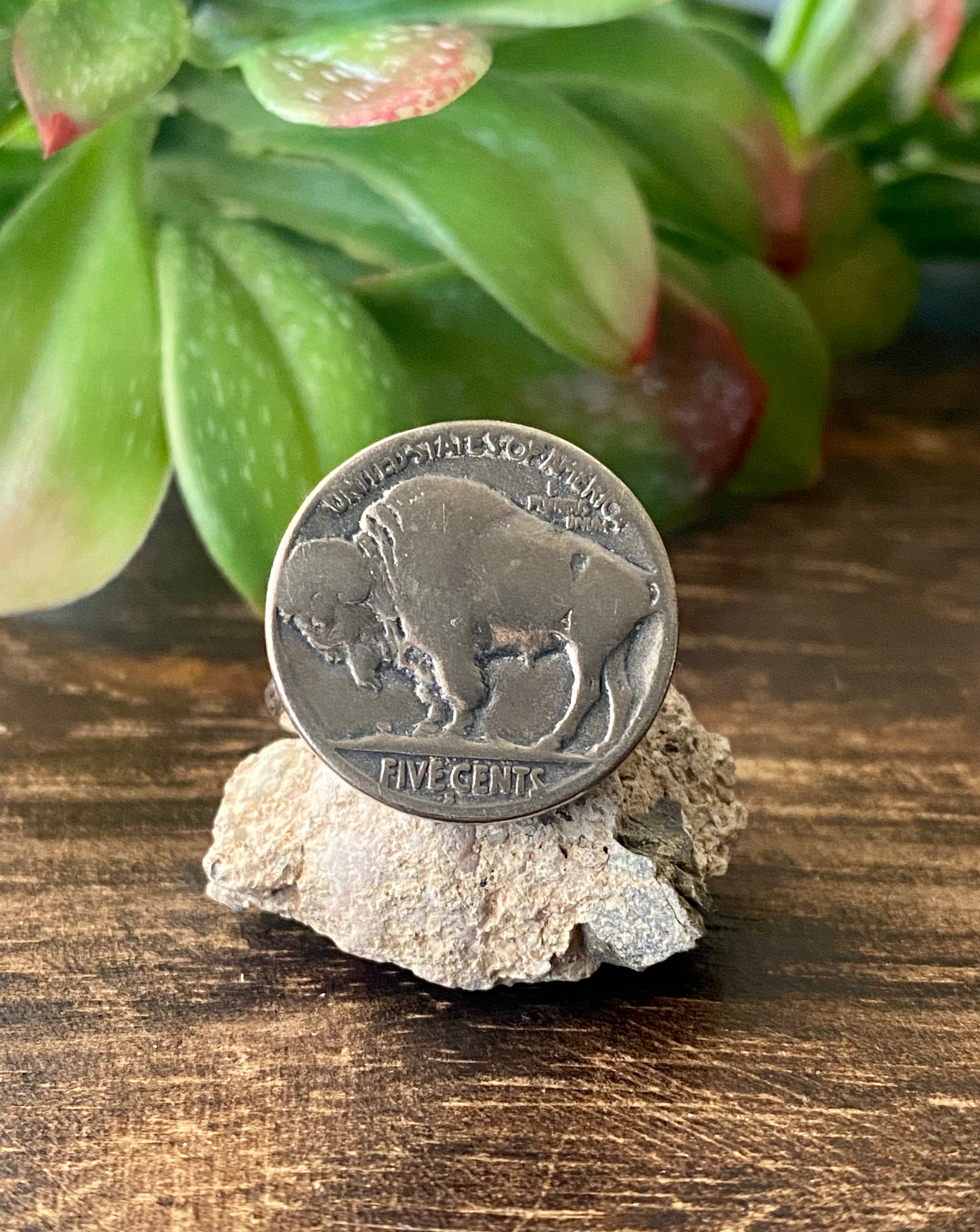 Navajo Made Sterling Silver Nickle Coin Ring Size 10.5