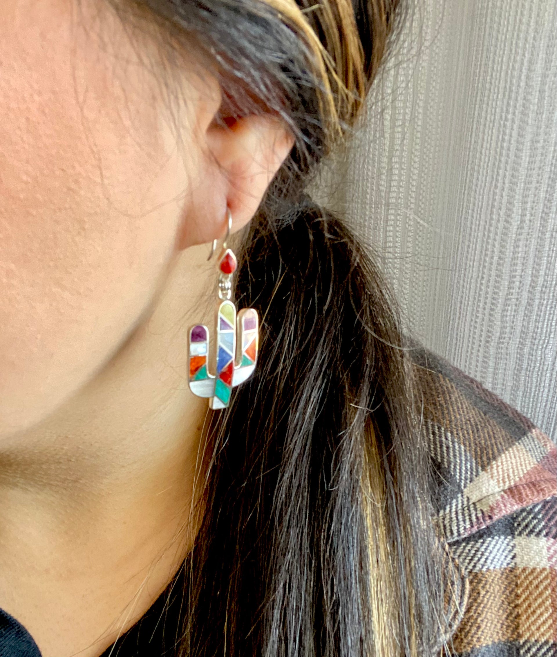 Southwest Handmade Multi Stone & Silver Inlay Pendant/Earring Set