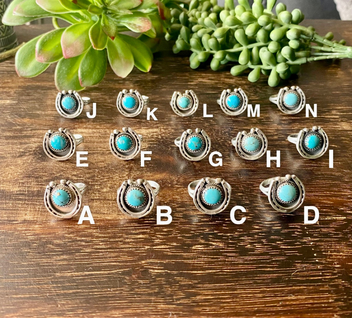 Navajo Made Kingman Turquoise & Sterling Silver Horseshoe Rings