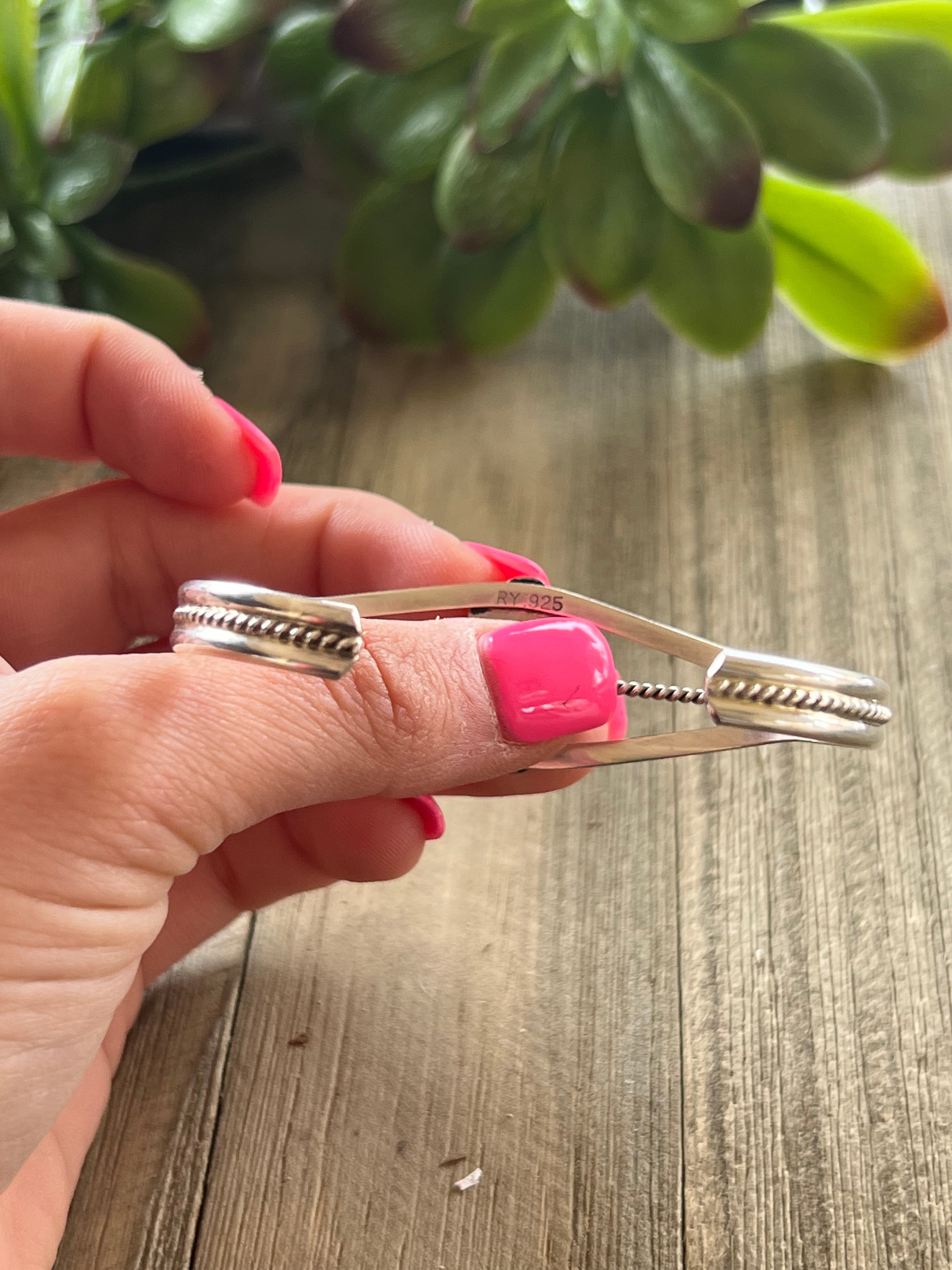 Navajo Made Sleeping Beauty & Sterling Silver Cuff Bracelet