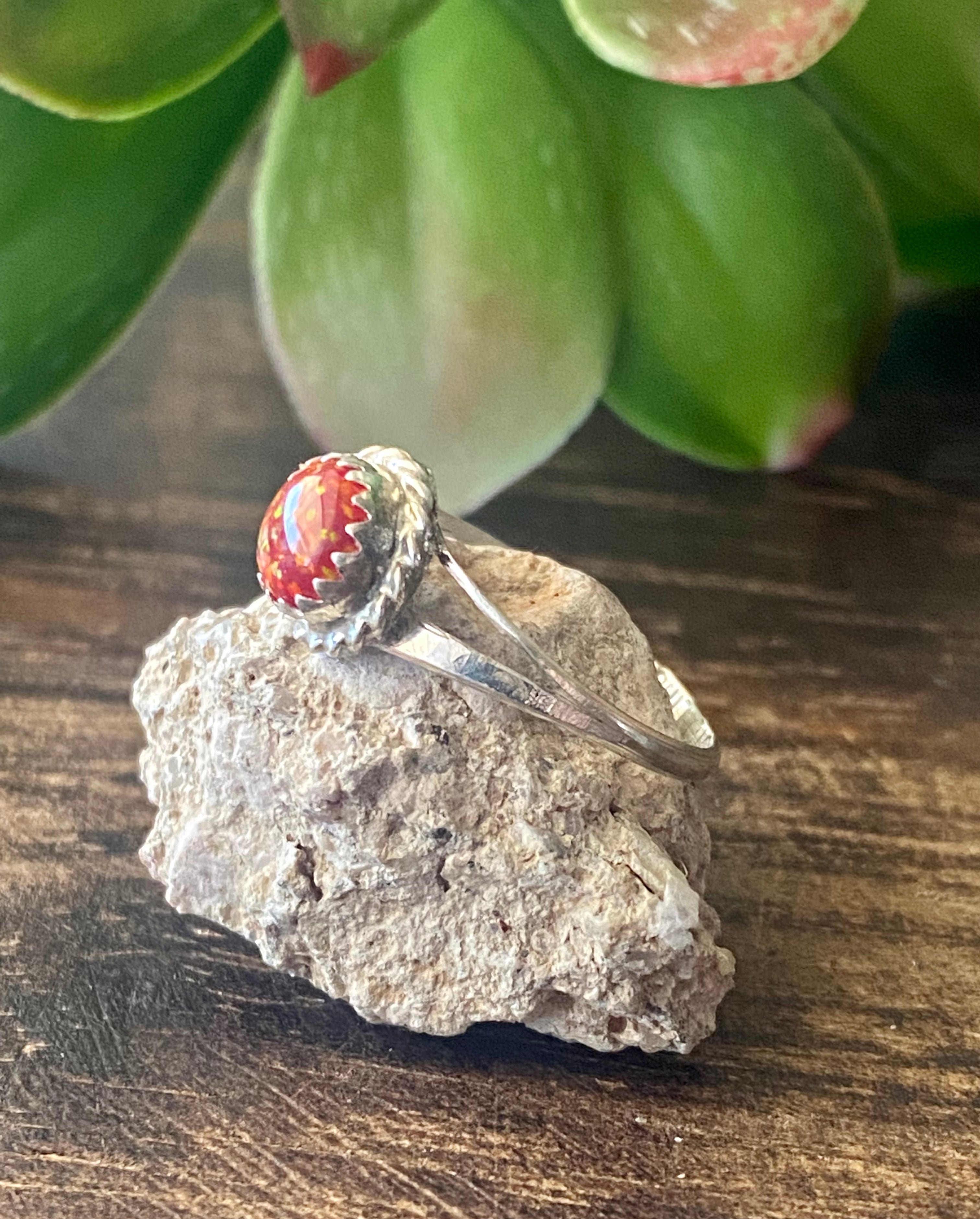 Navajo Made Red Opal & Sterling Silver Ring