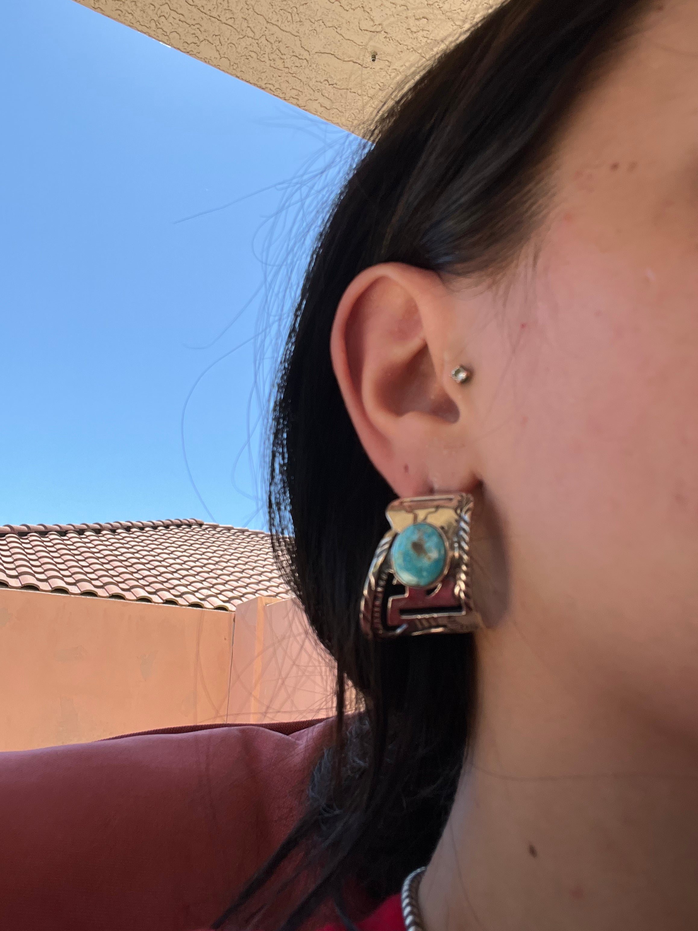 Navajo Turquoise & Sterling Silver Hoop Earrings