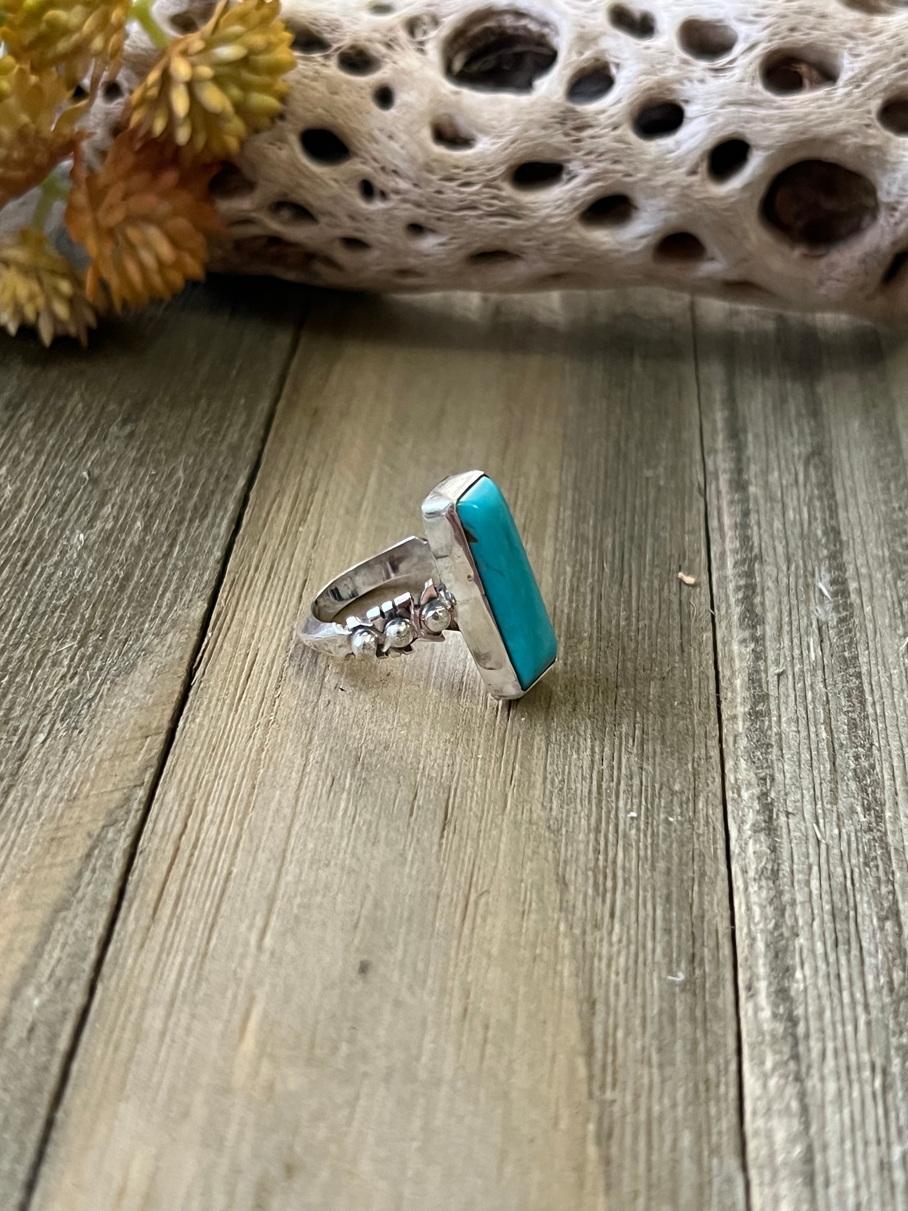 Navajo Made Kingman Turquoise & Sterling Silver Ring Size 6