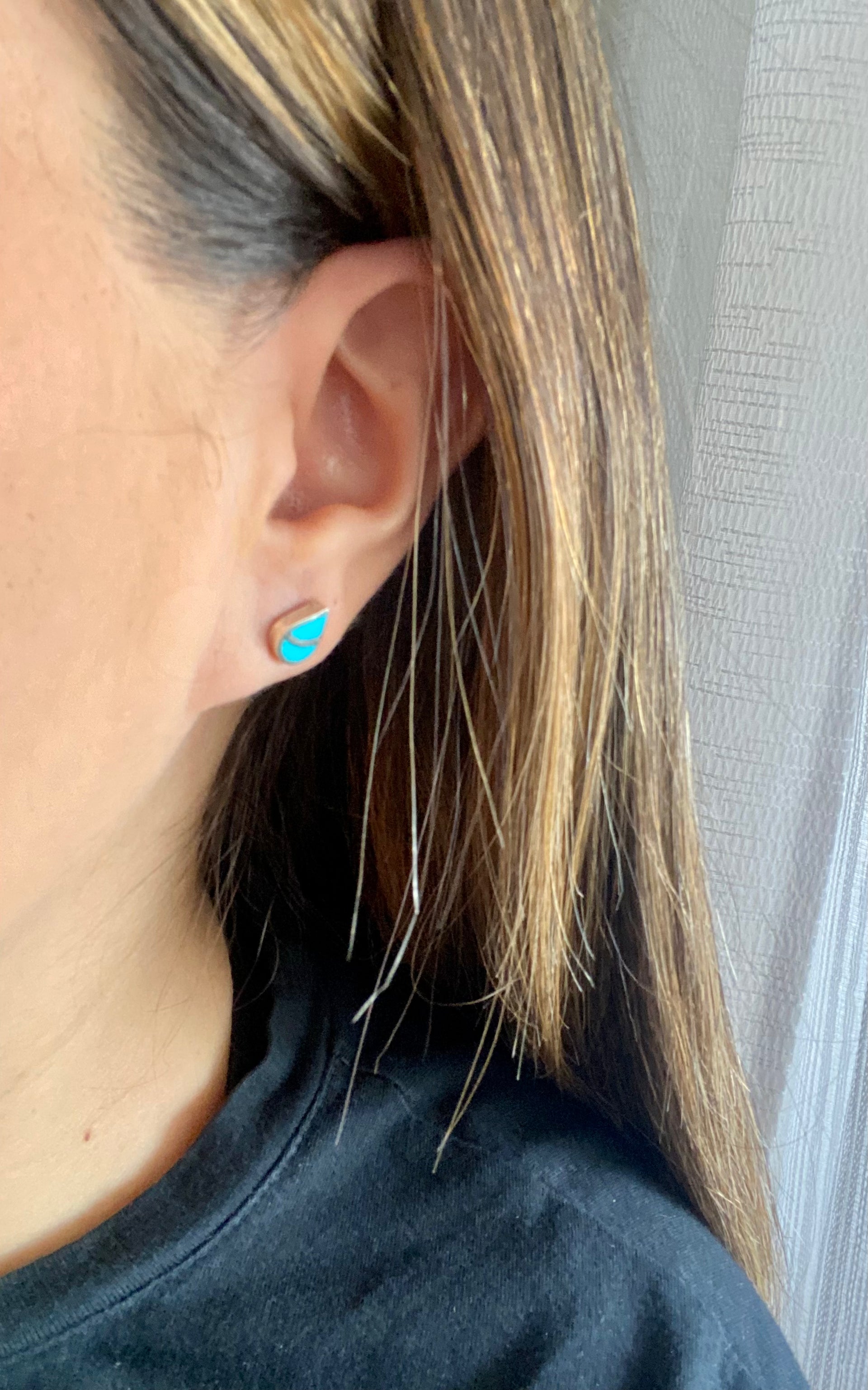 Navajo Made Turquoise & Sterling Silver Inlay Post Studs Earrings