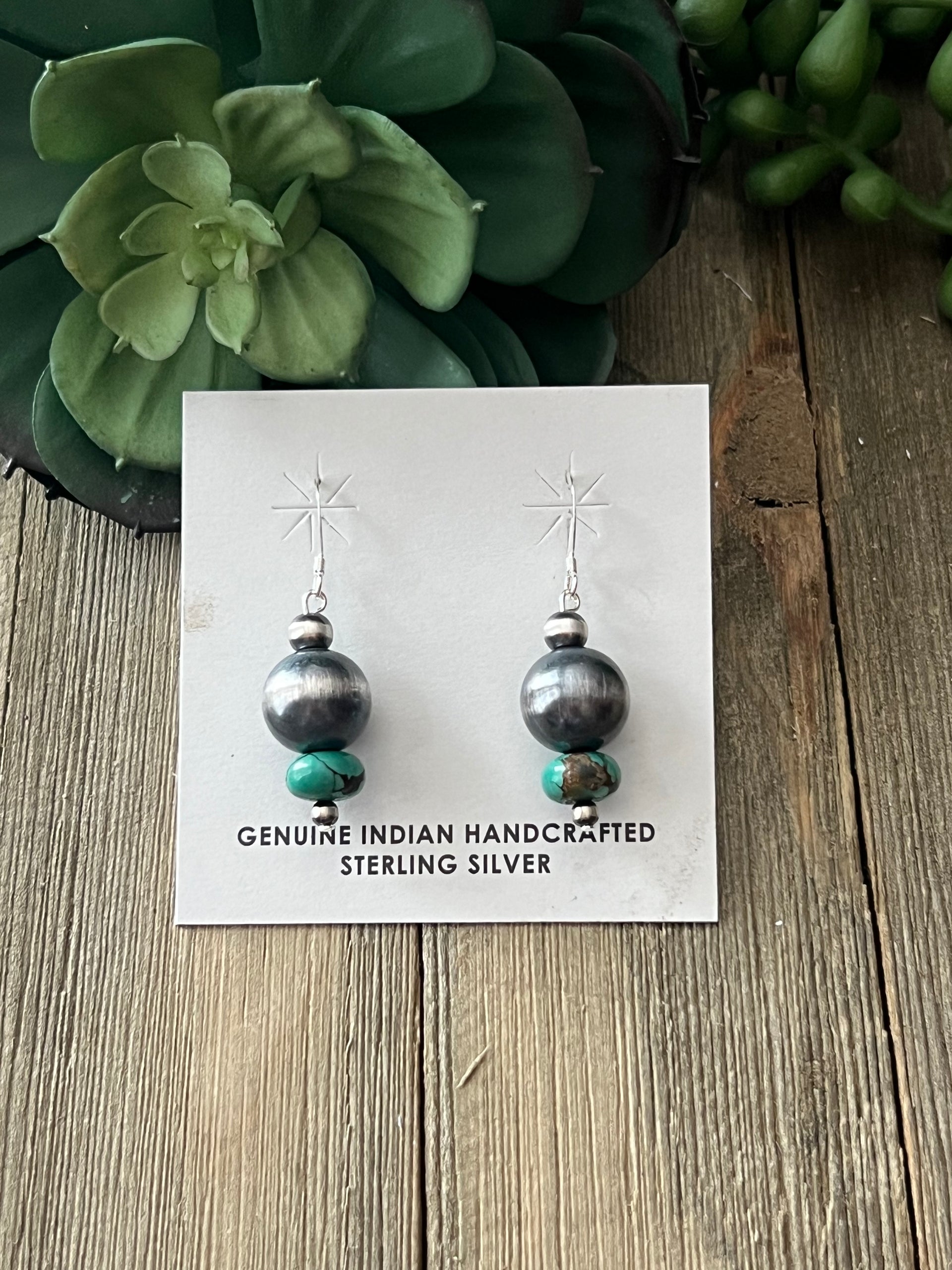 Navajo Made Royston Turquoise & Sterling Silver Dangle Earrings